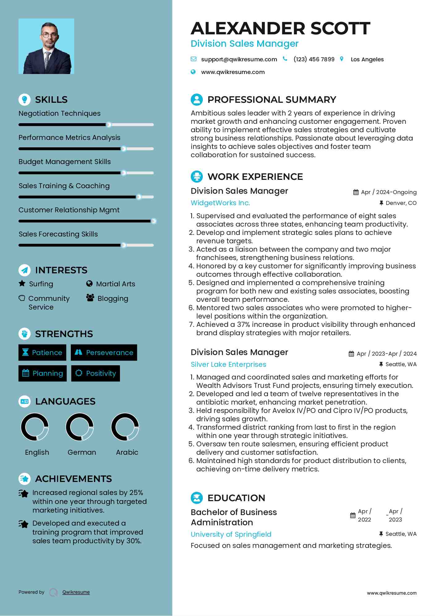 Division Sales Manager Resume Template