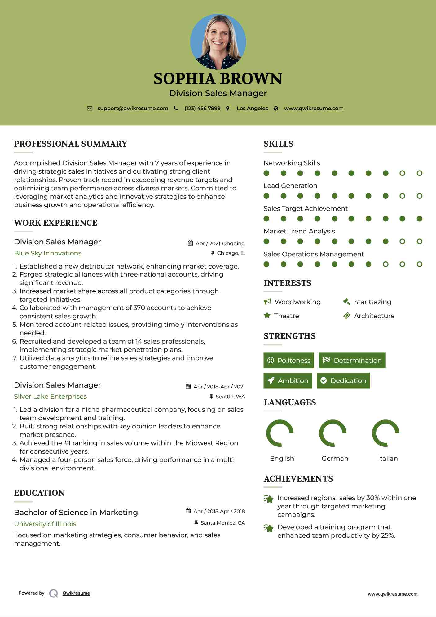 Division Sales Manager Resume Format