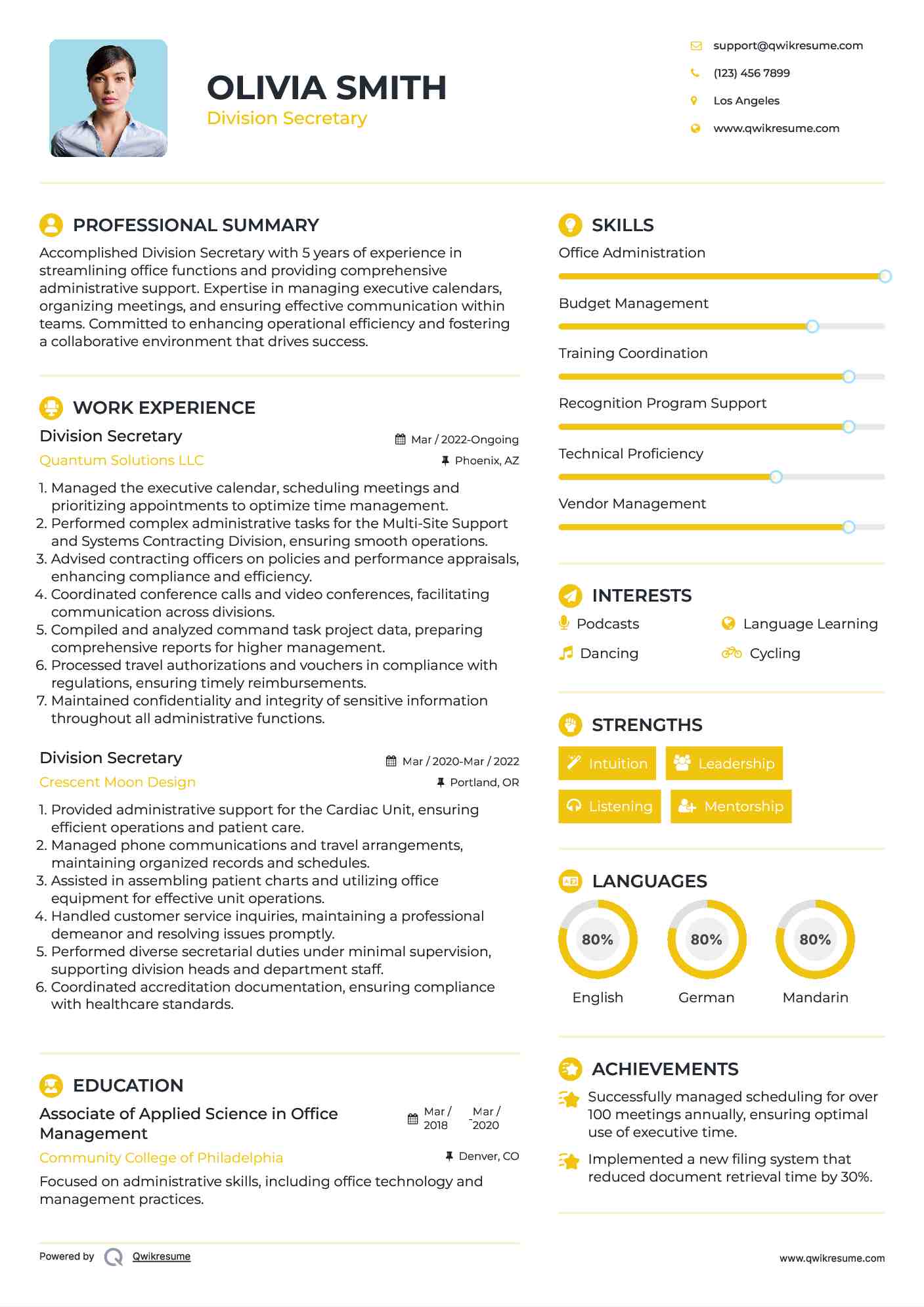 Division Secretary Resume Model