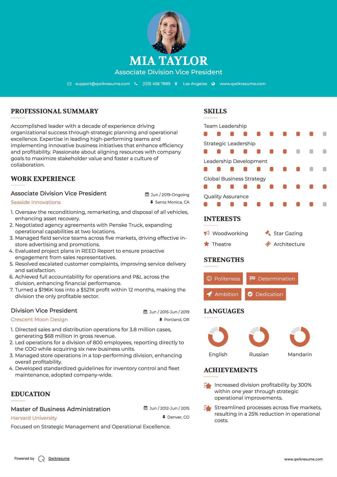Associate Division Vice President Resume Template