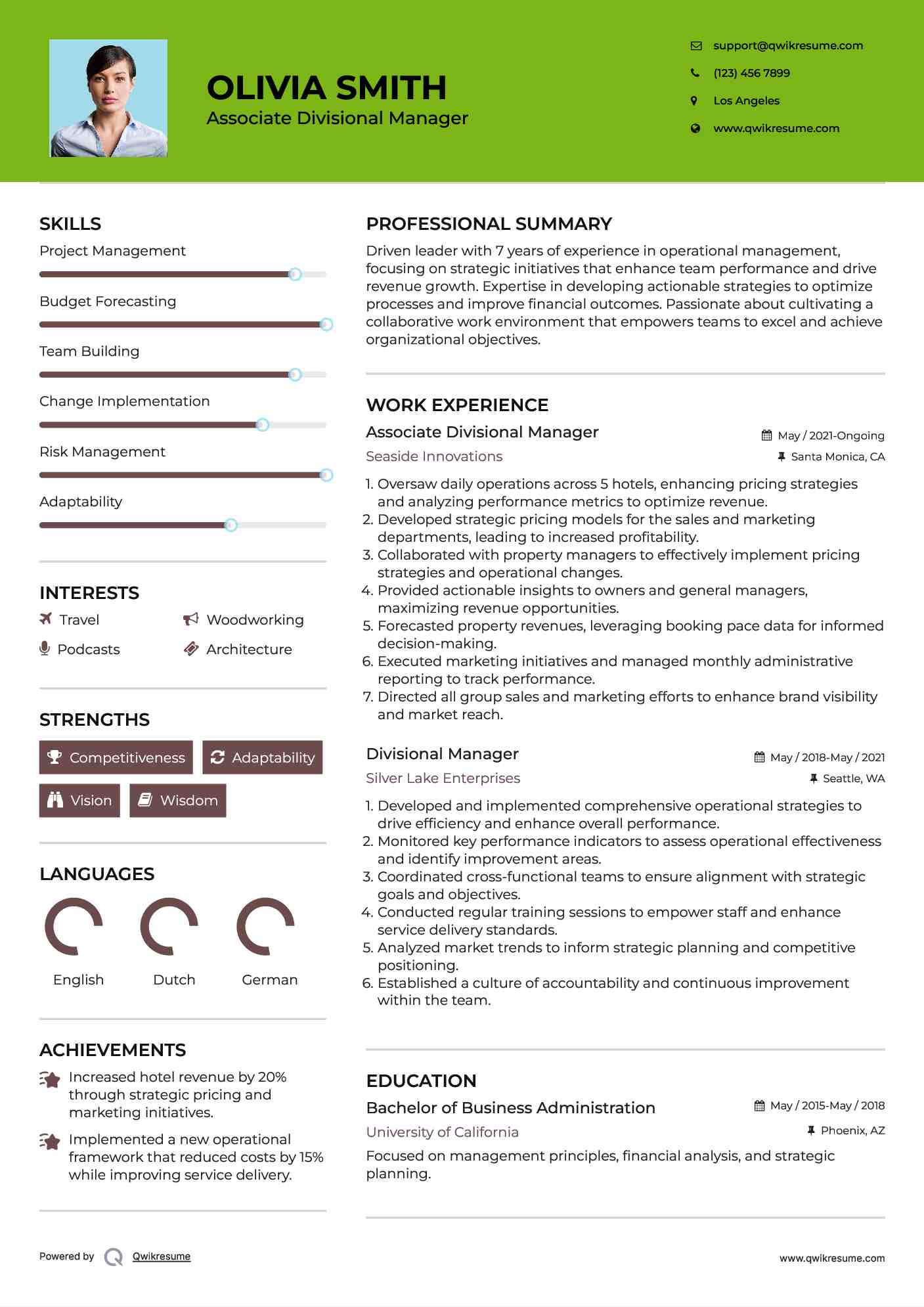 Associate Divisional Manager Resume Template