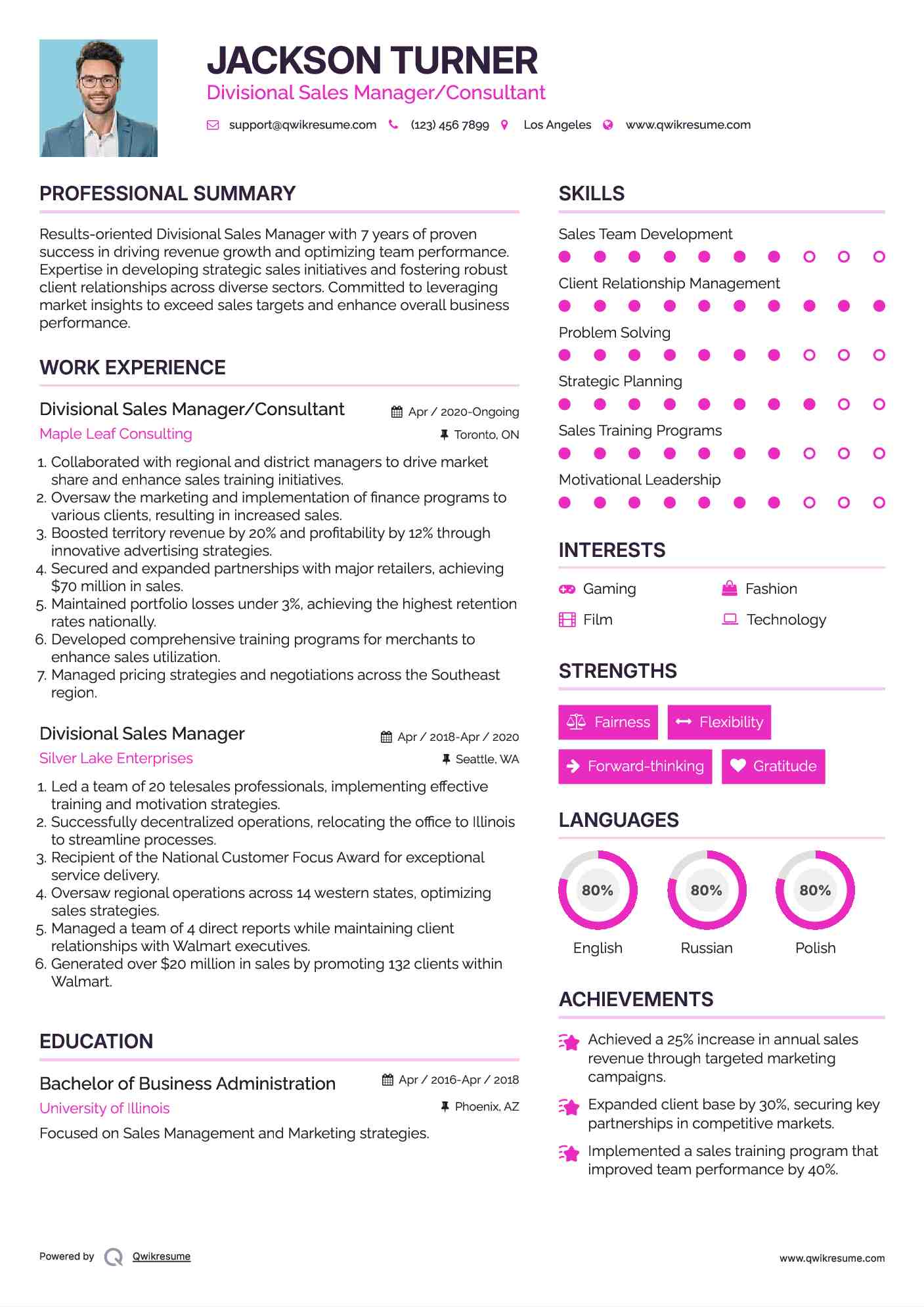 Divisional Sales Manager/Consultant Resume Model