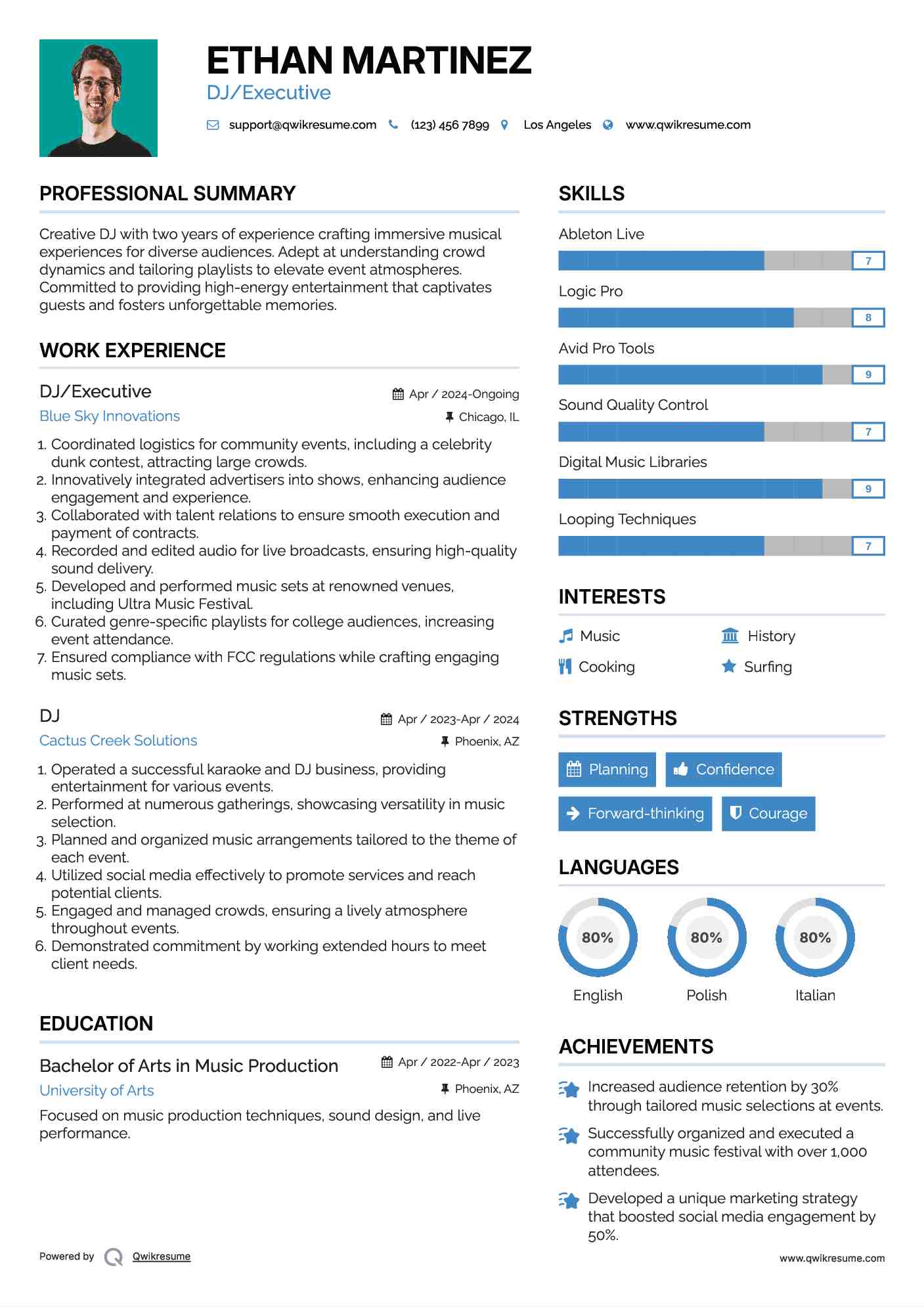 DJ/Executive Resume Sample