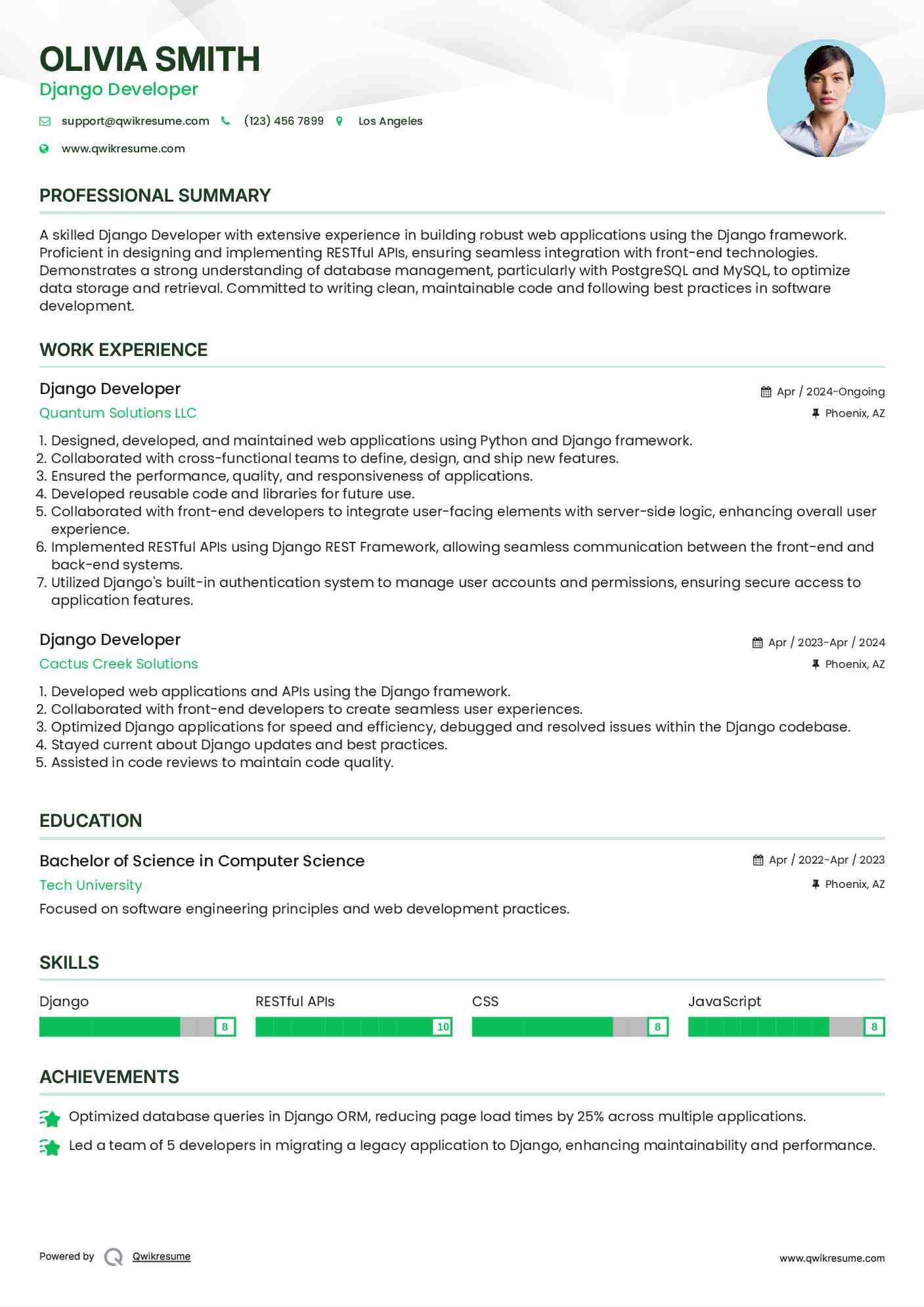 Django Developer Resume Example