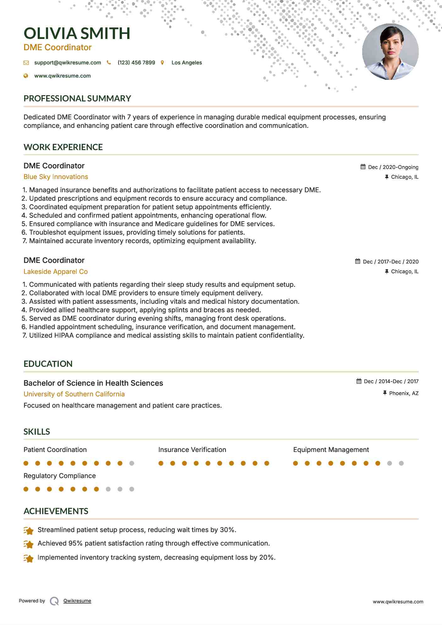 DME Coordinator Resume Model