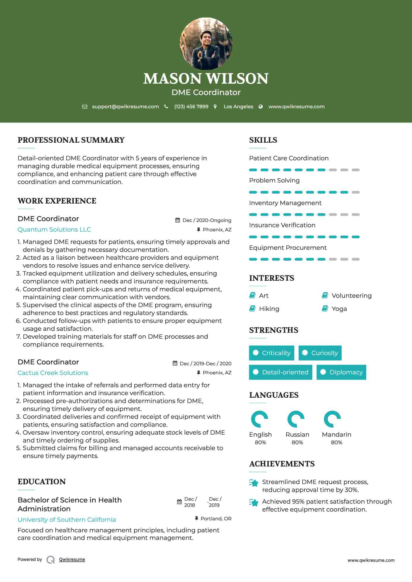 DME Coordinator Resume Sample