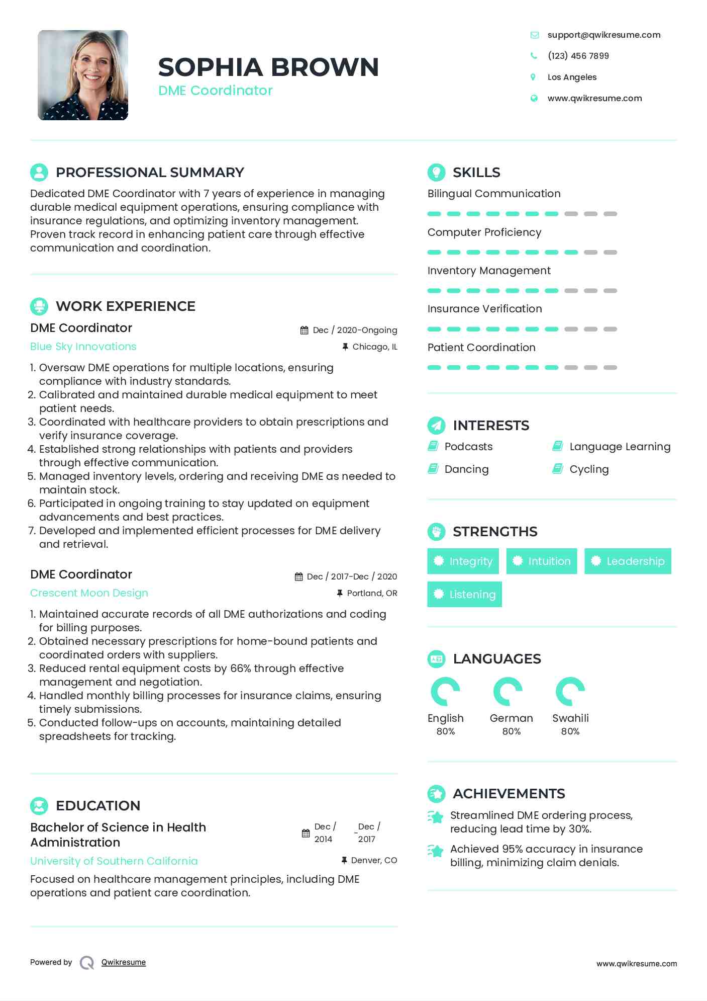 DME Coordinator Resume Example