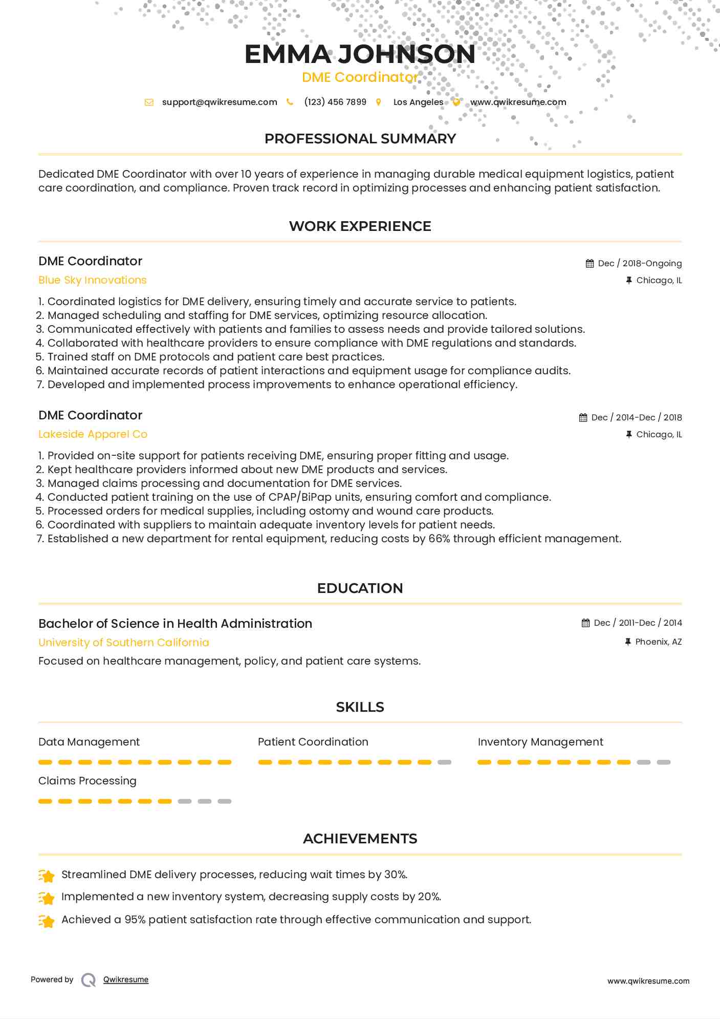 DME Coordinator Resume Model