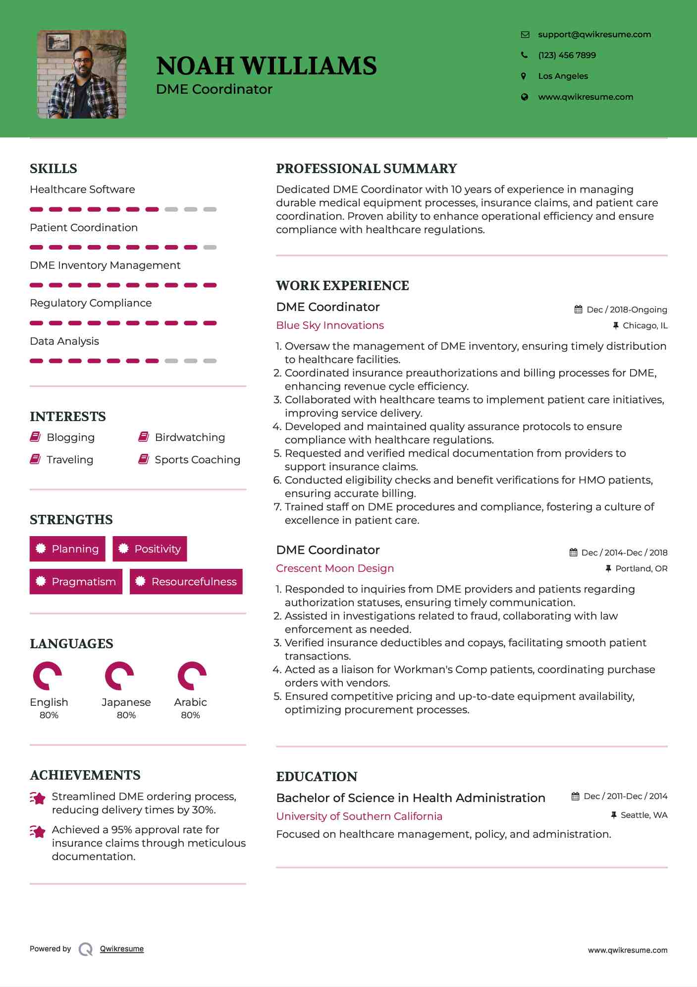 DME Coordinator Resume Model