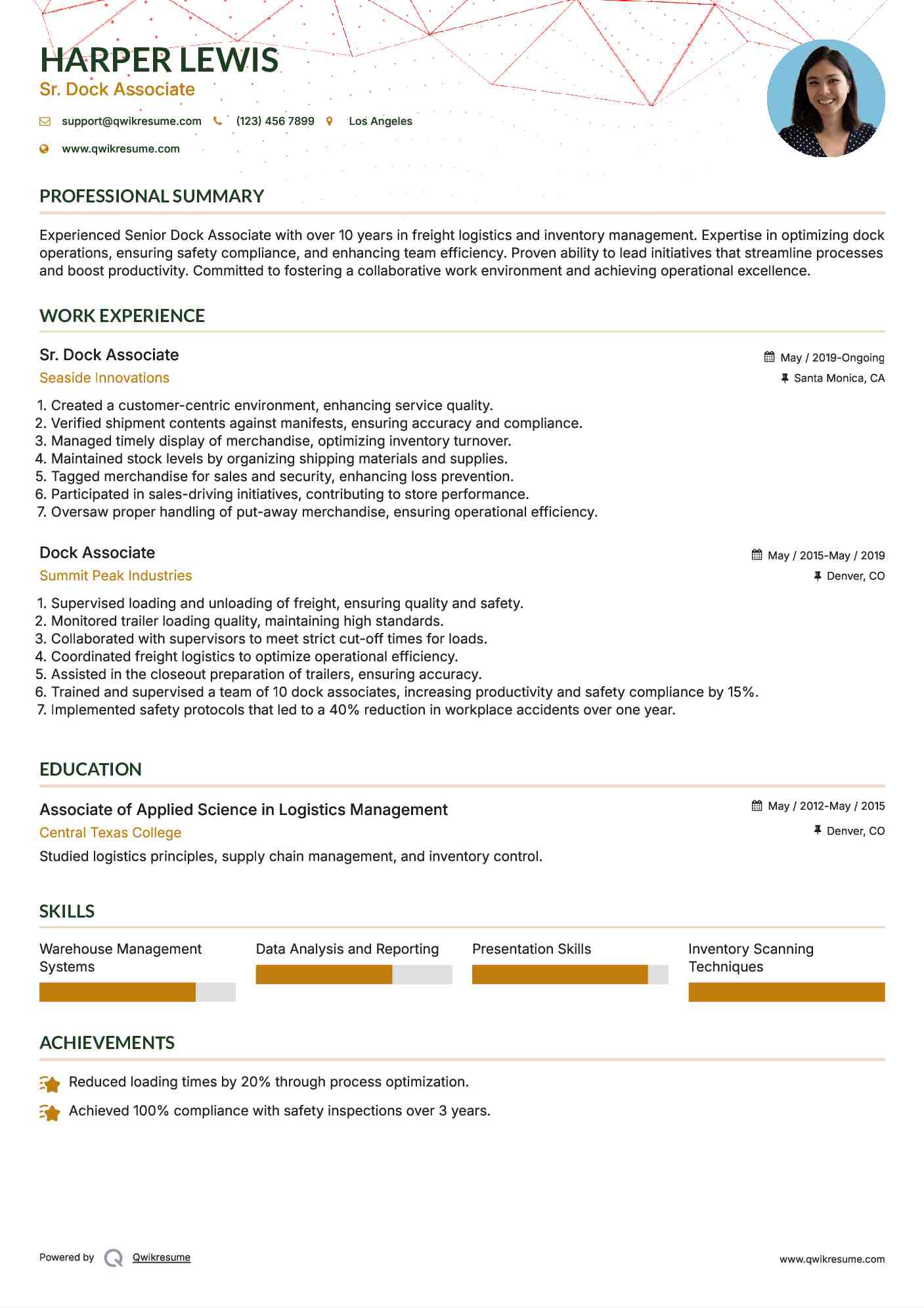 Sr. Dock Associate Resume Template
