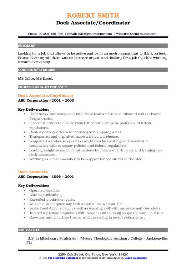 Dock Associate Resume Samples QwikResume