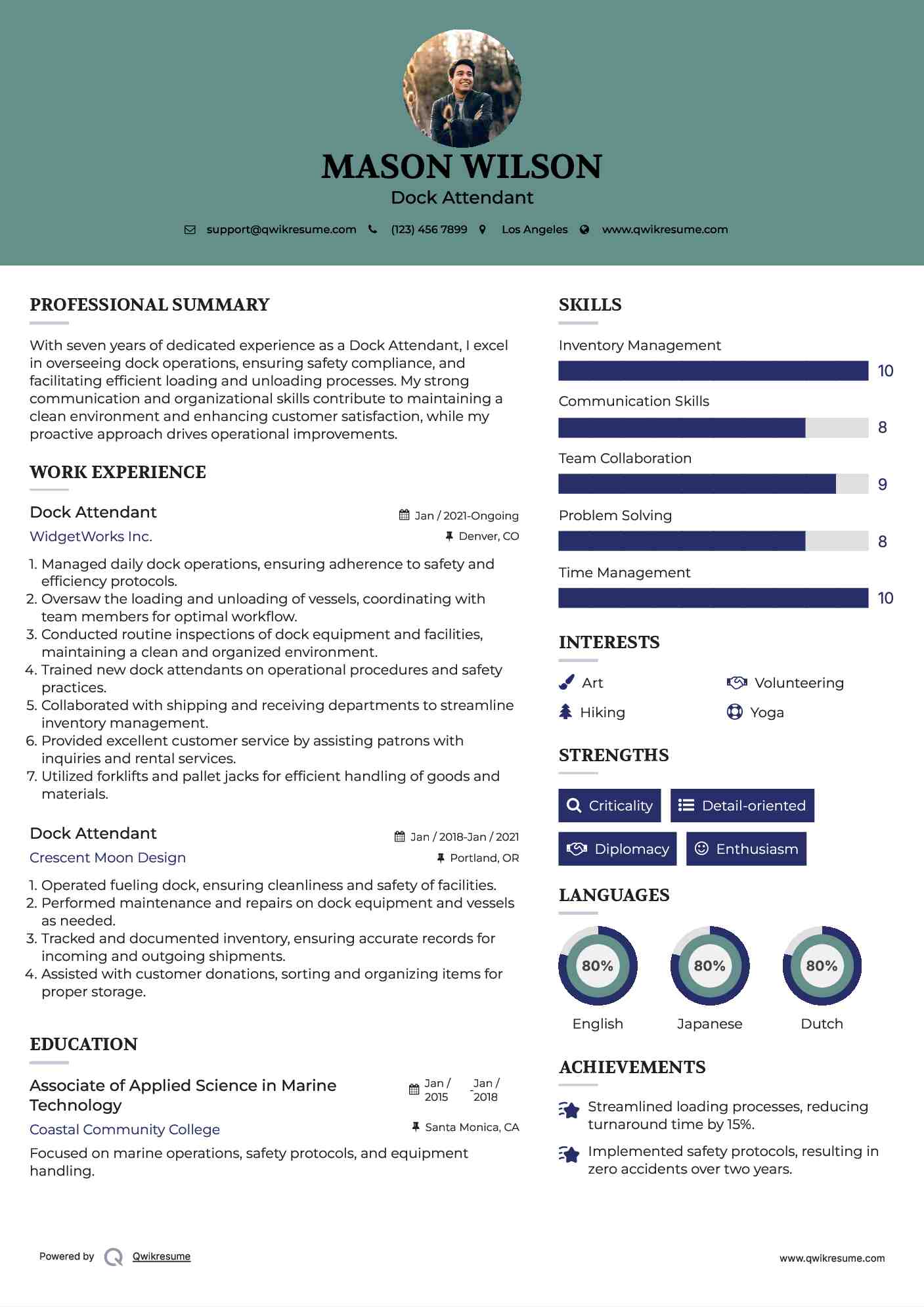 Dock Attendant Resume Samples QwikResume