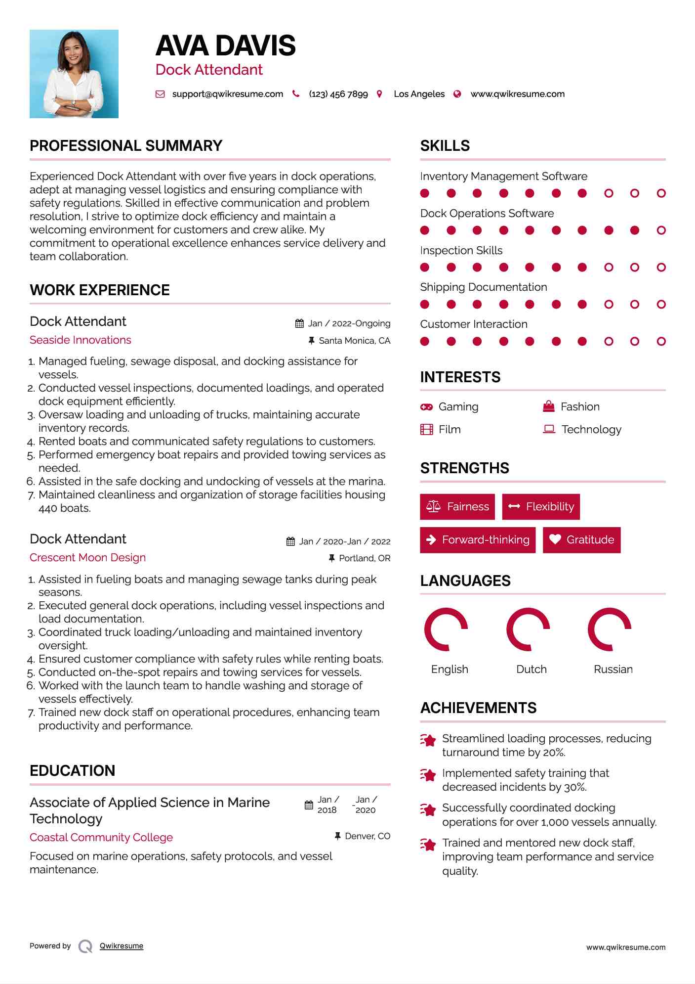 Dock Attendant Resume Example