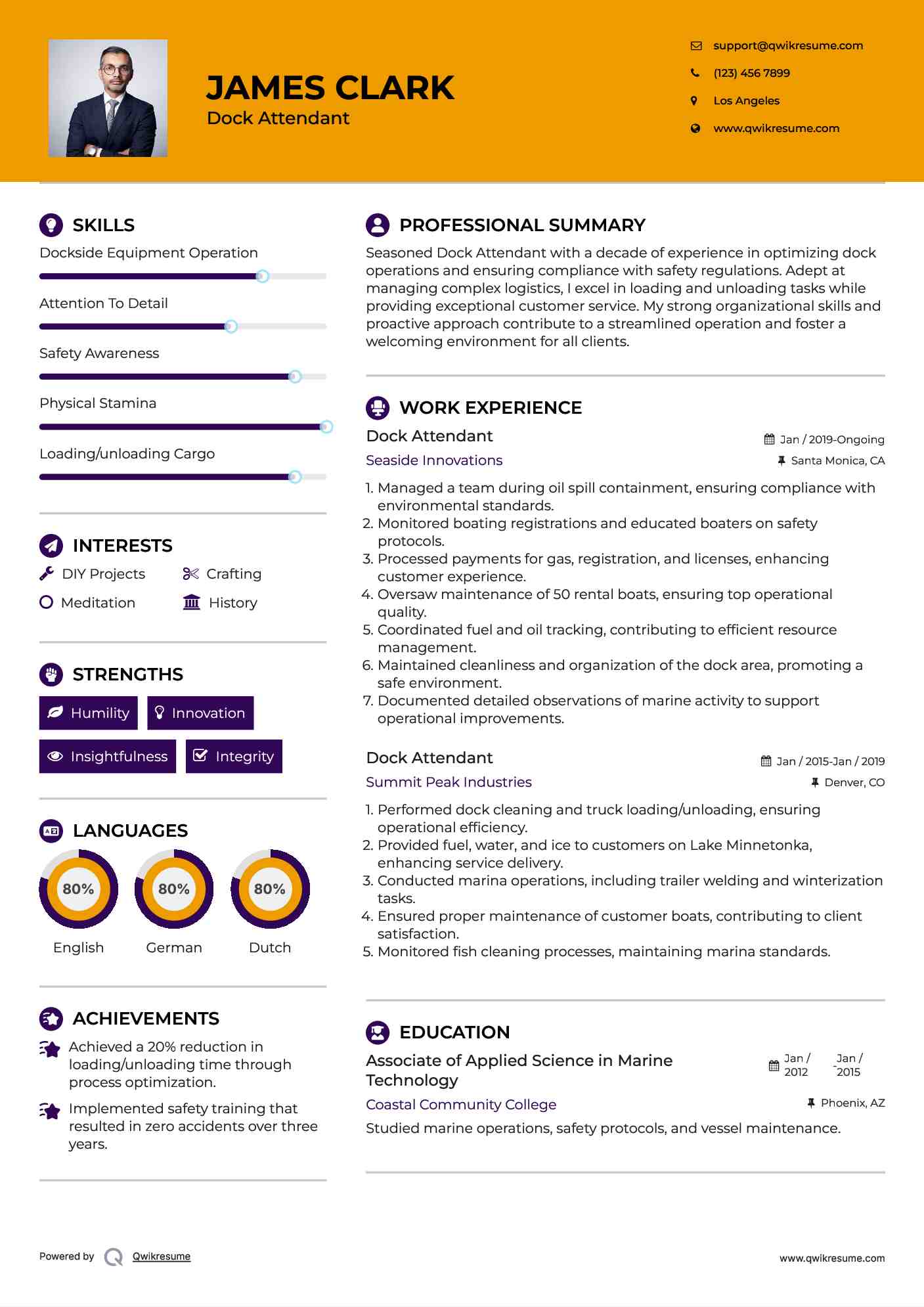 Dock Attendant Resume Example