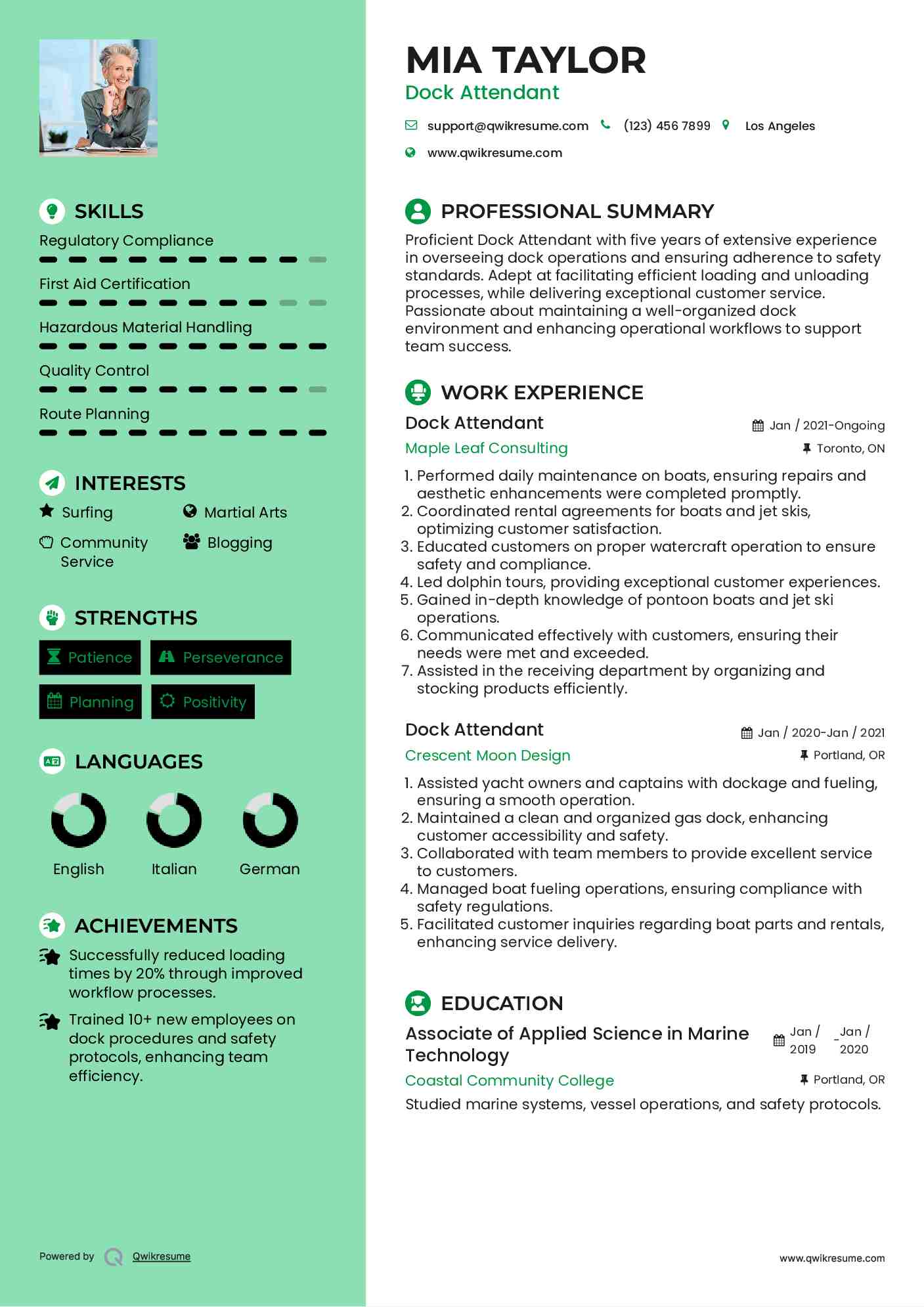 Dock Attendant Resume Model