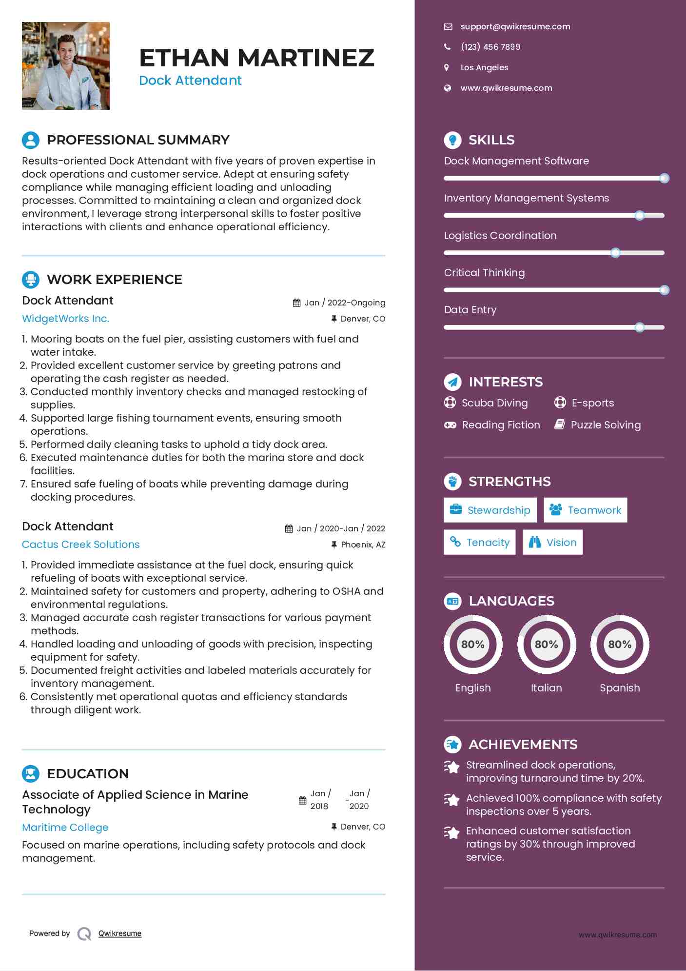 Dock Attendant Resume Samples QwikResume