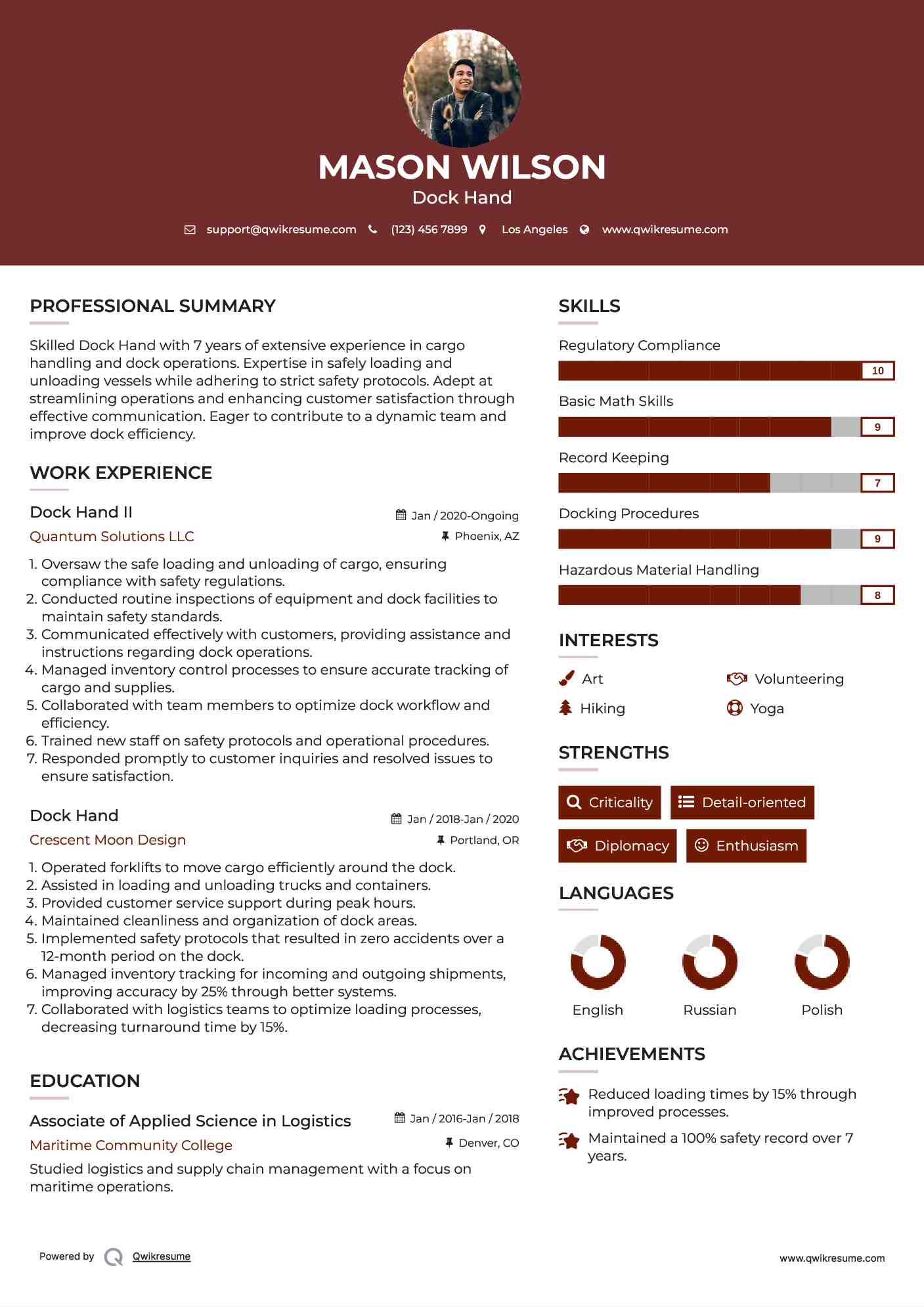 Dock Hand II Resume Format