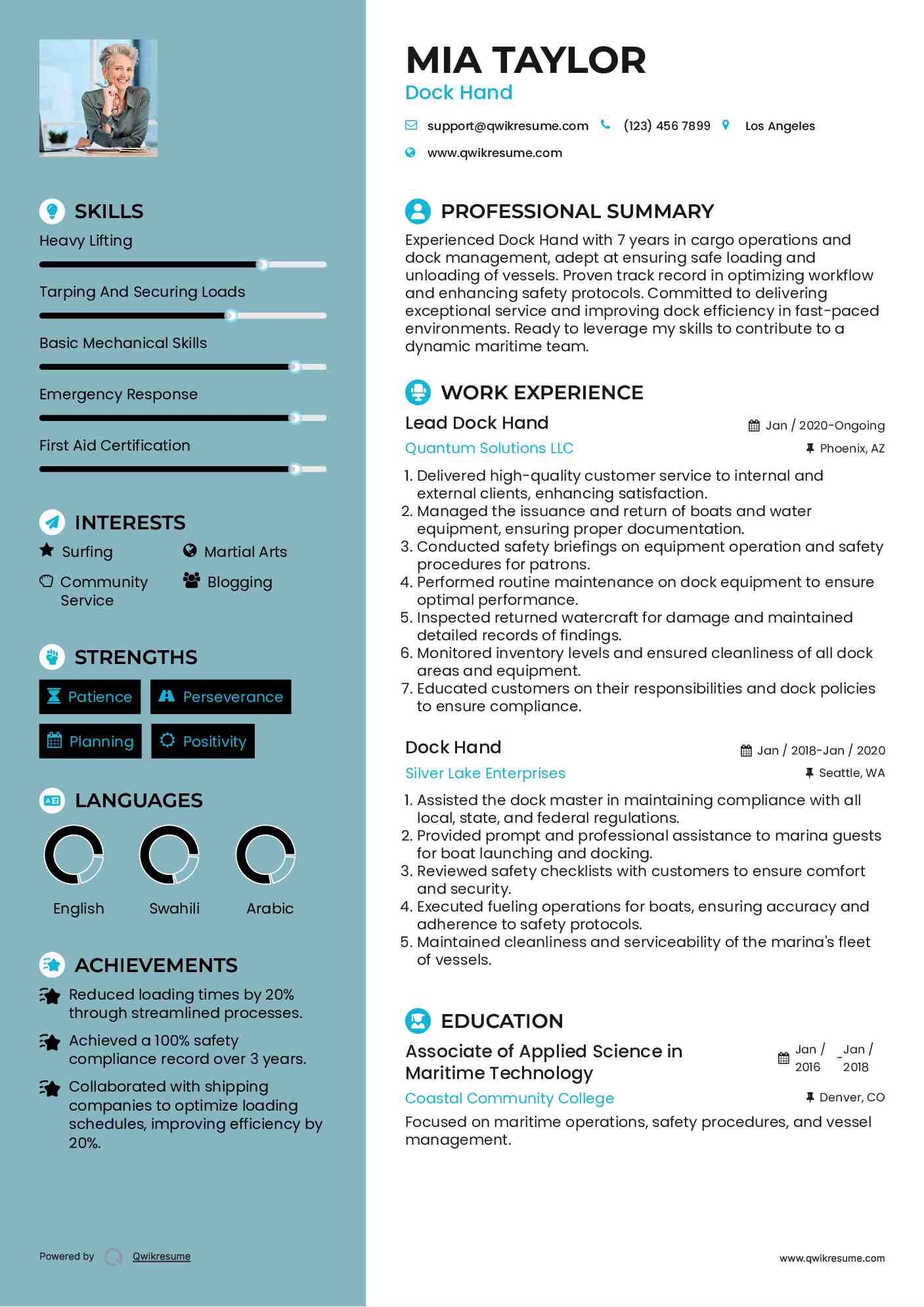 Lead Dock Hand Resume Example