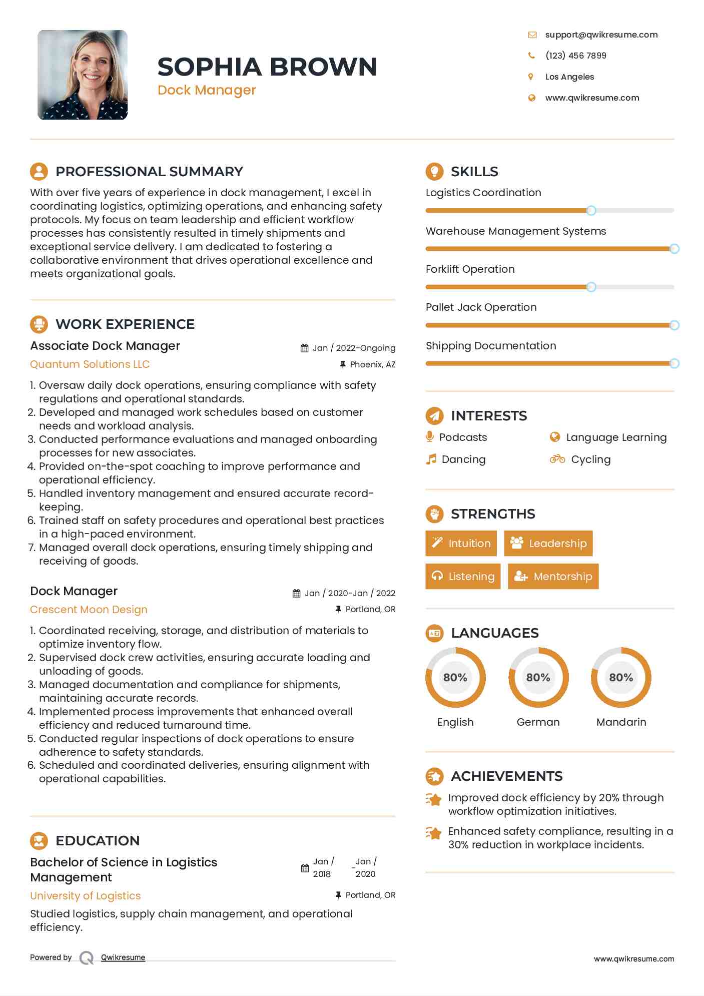 Dock supervisor resume
