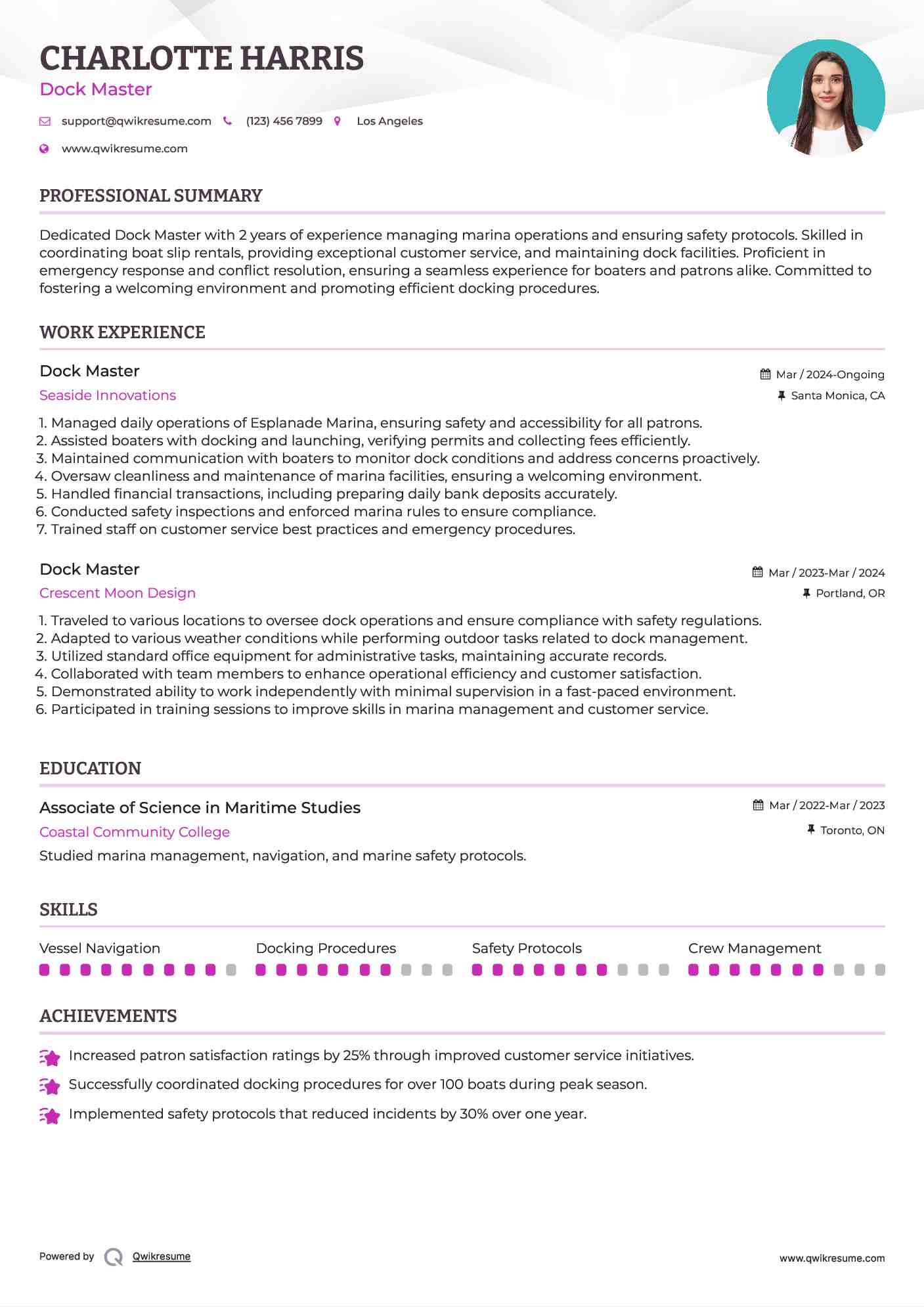 Dock Master Resume Format