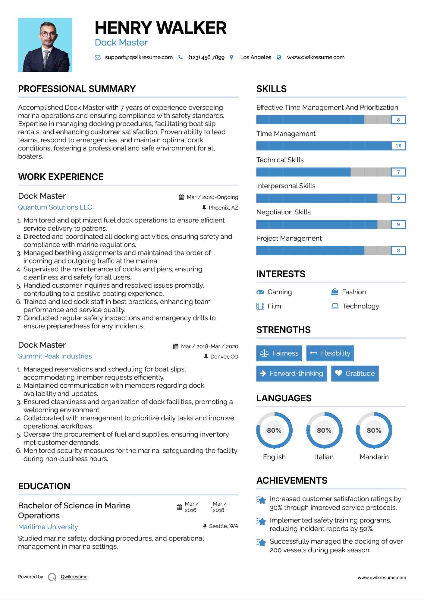 Dock Master Resume Model