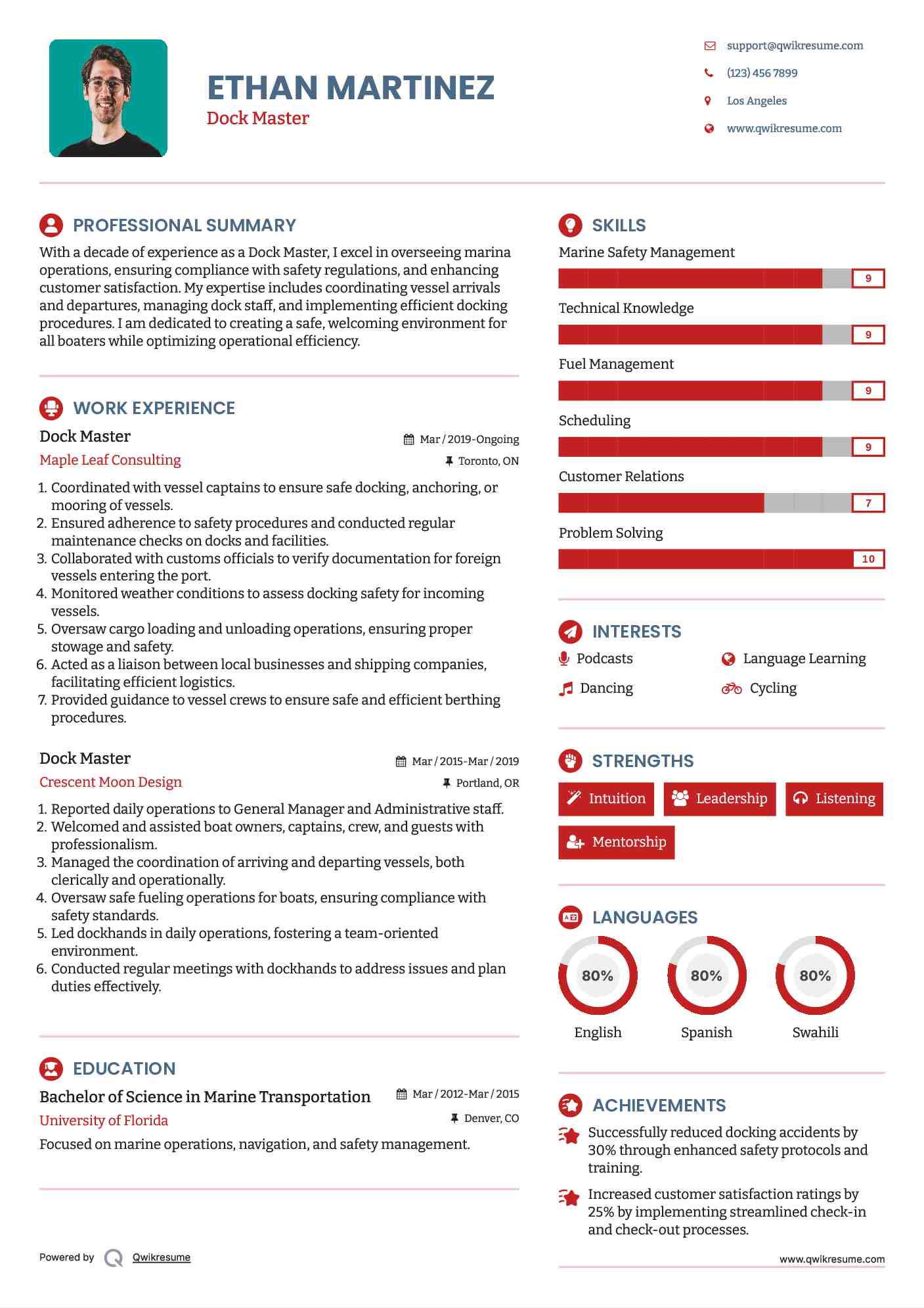 Dock Master Resume Example