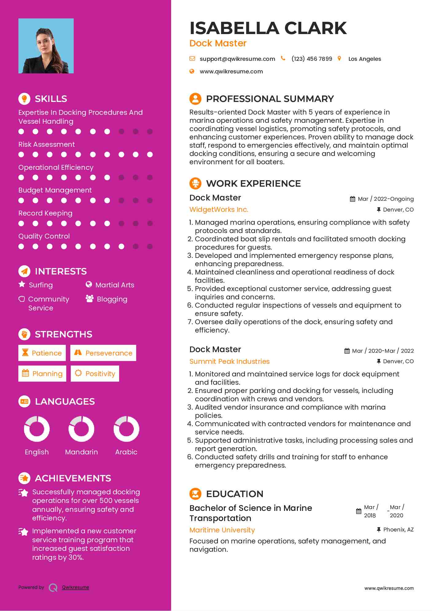 Dock Master Resume Sample