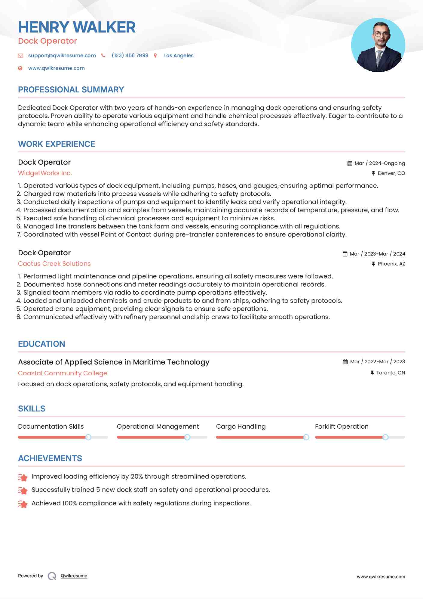 Dock Operator Resume Template