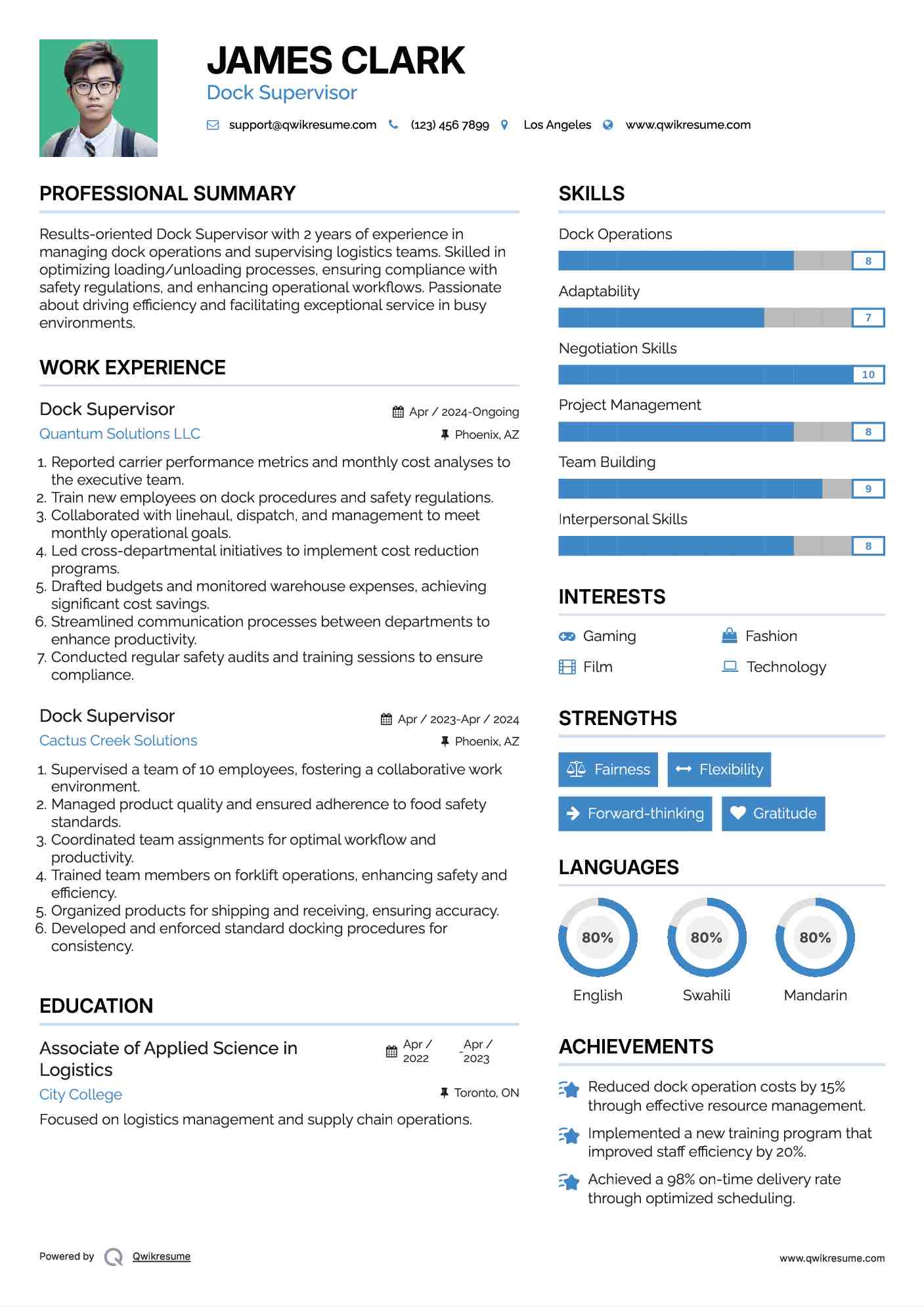 Dock supervisor resume