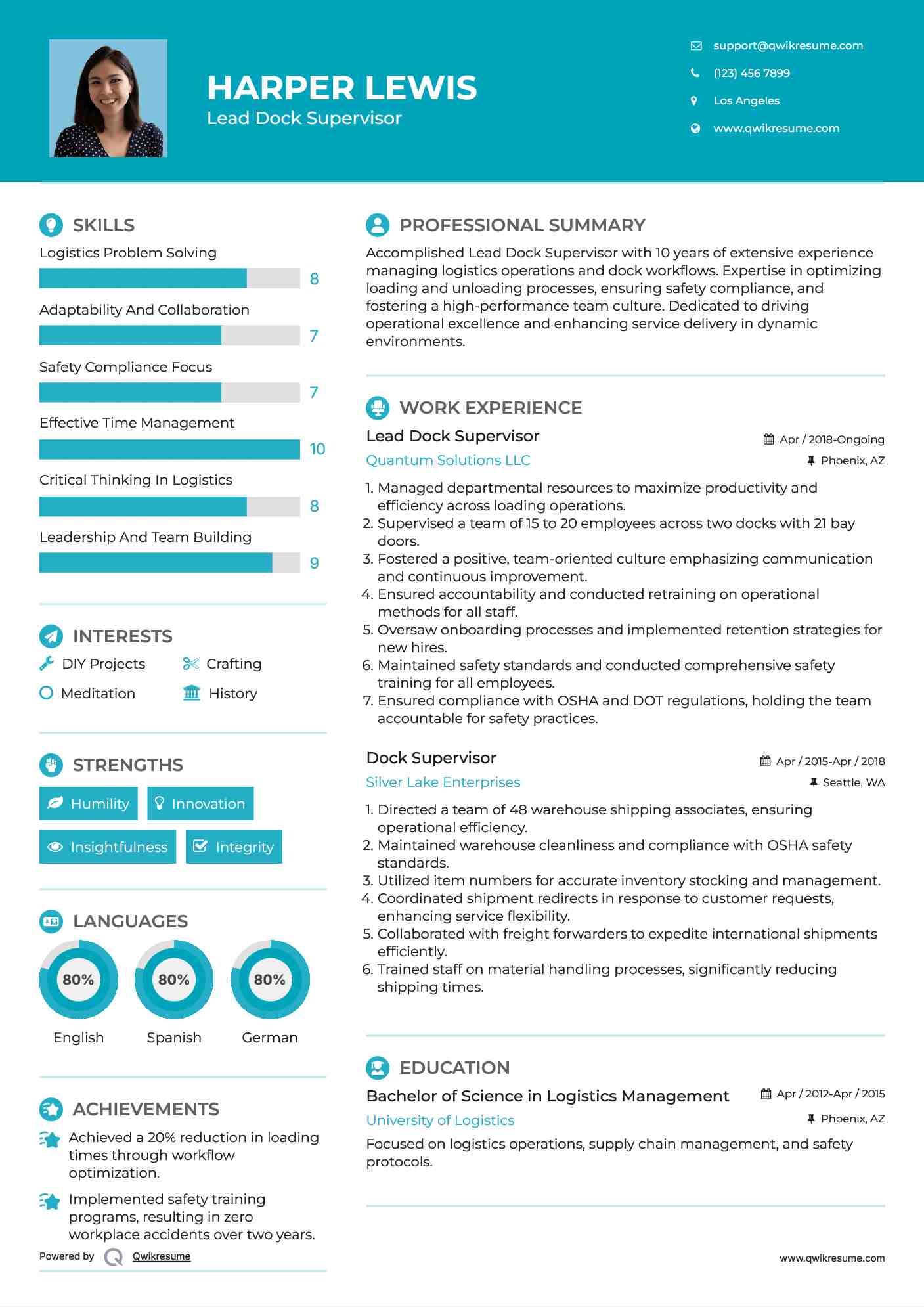 Dock supervisor resume