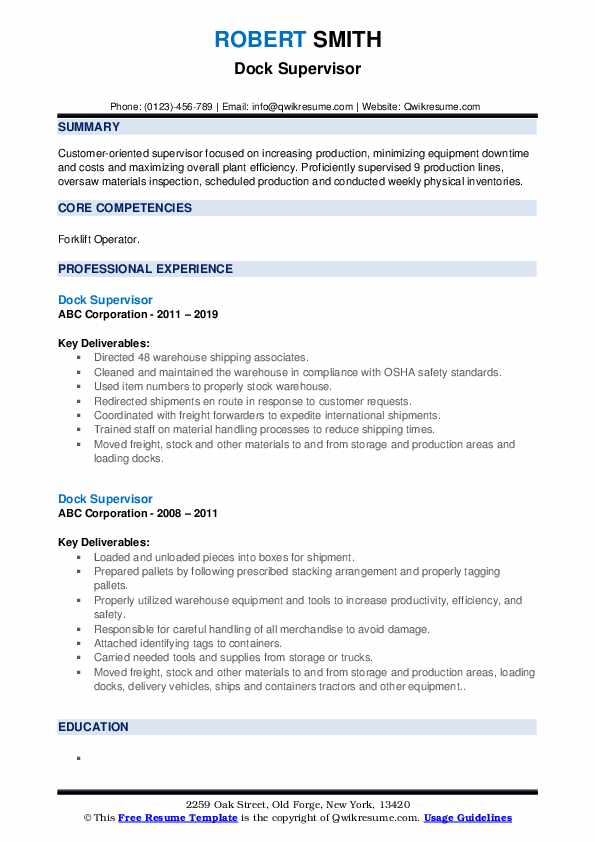 Dock supervisor resume