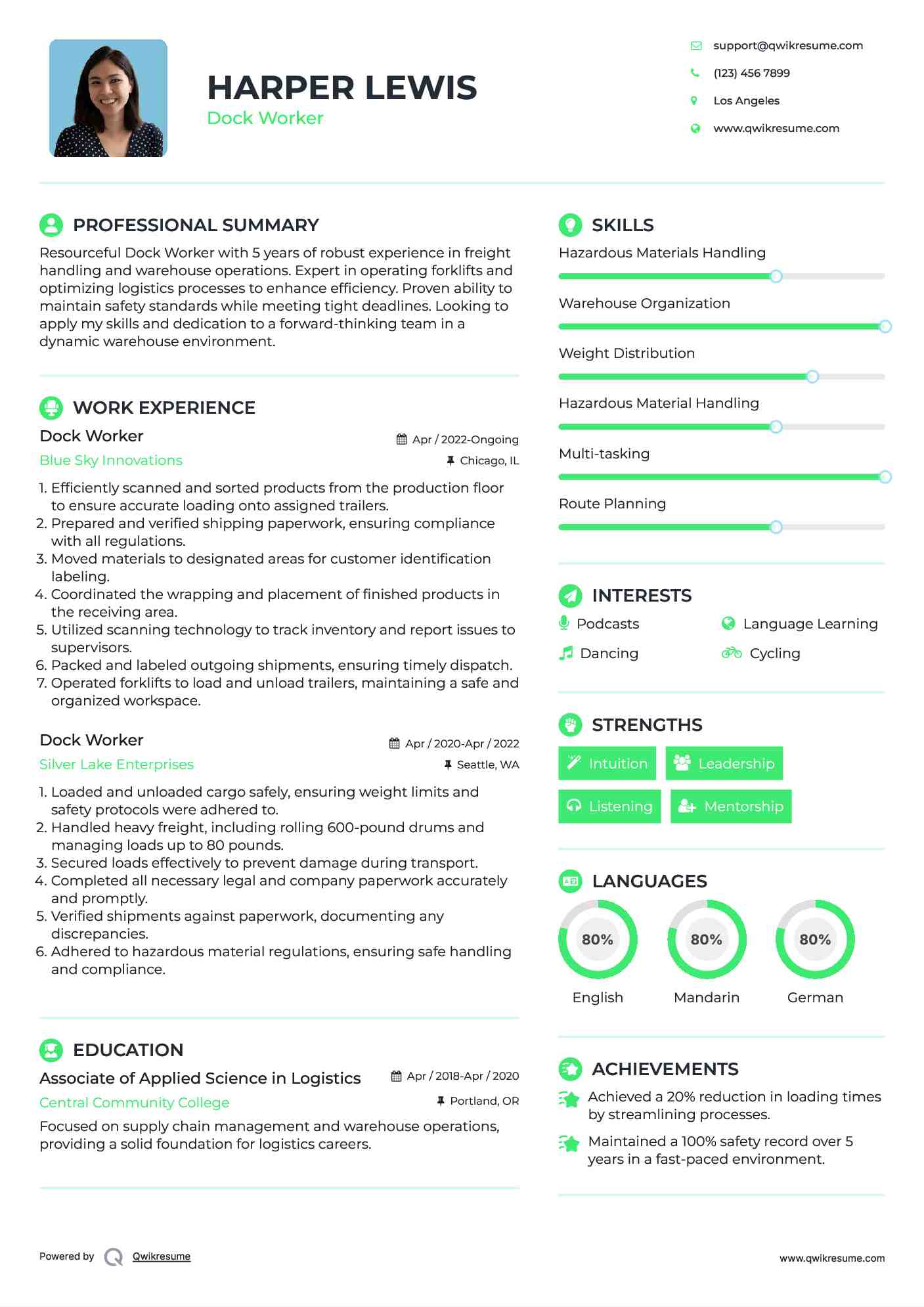 Dock Worker Resume Samples QwikResume