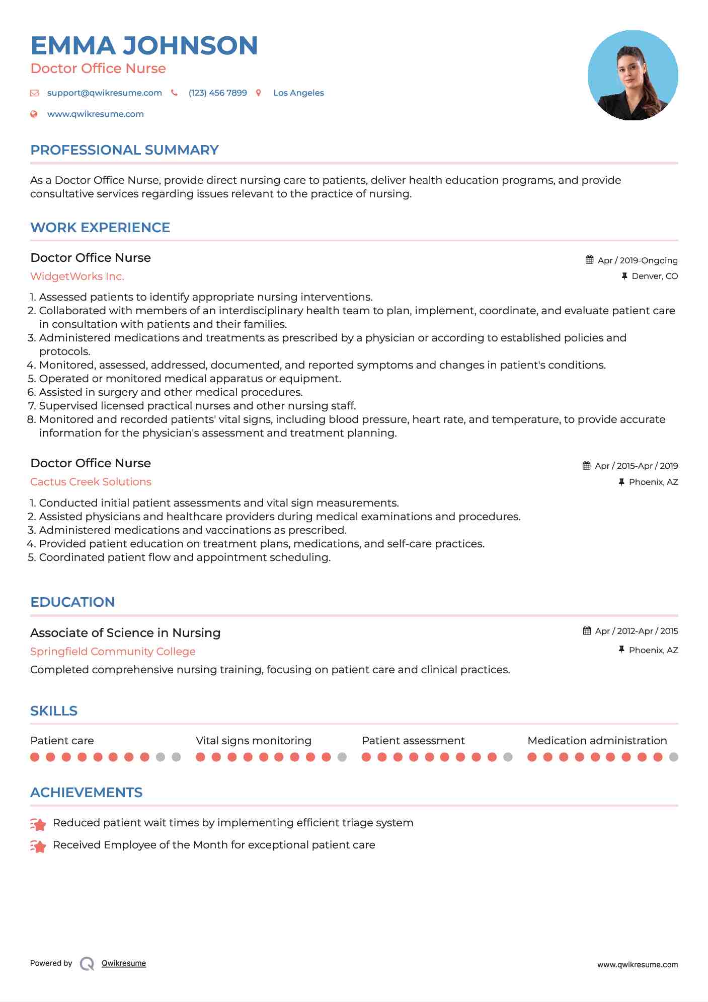 Doctor Office Nurse Resume Model