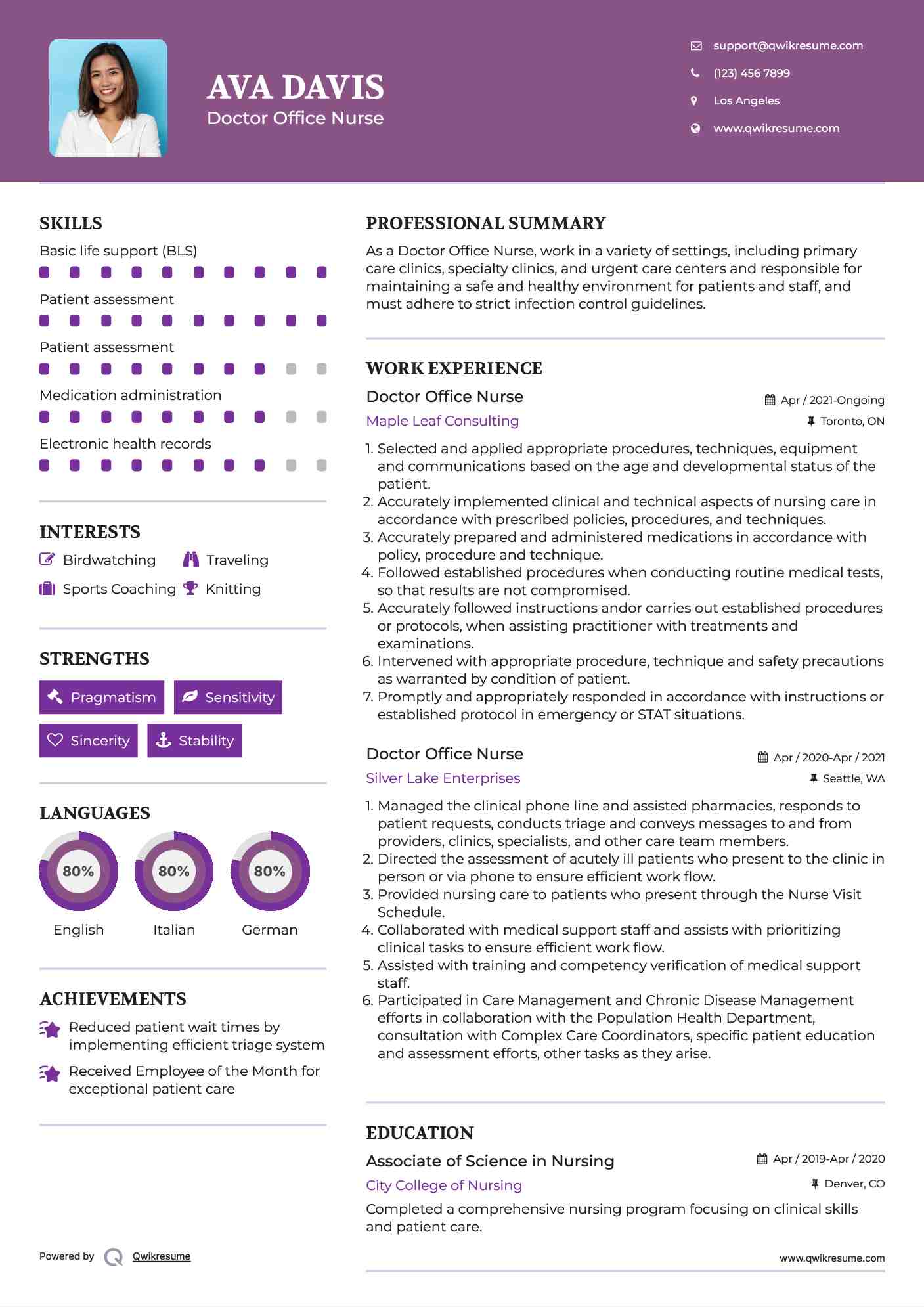 Doctor Office Nurse Resume Template