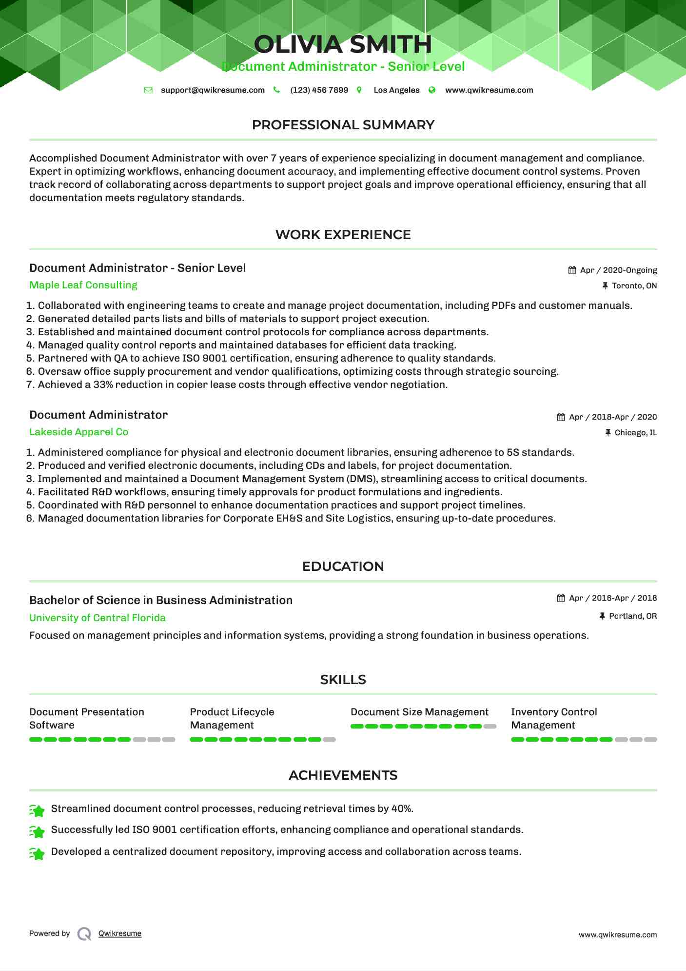 Document Administrator - Senior Level Resume Format