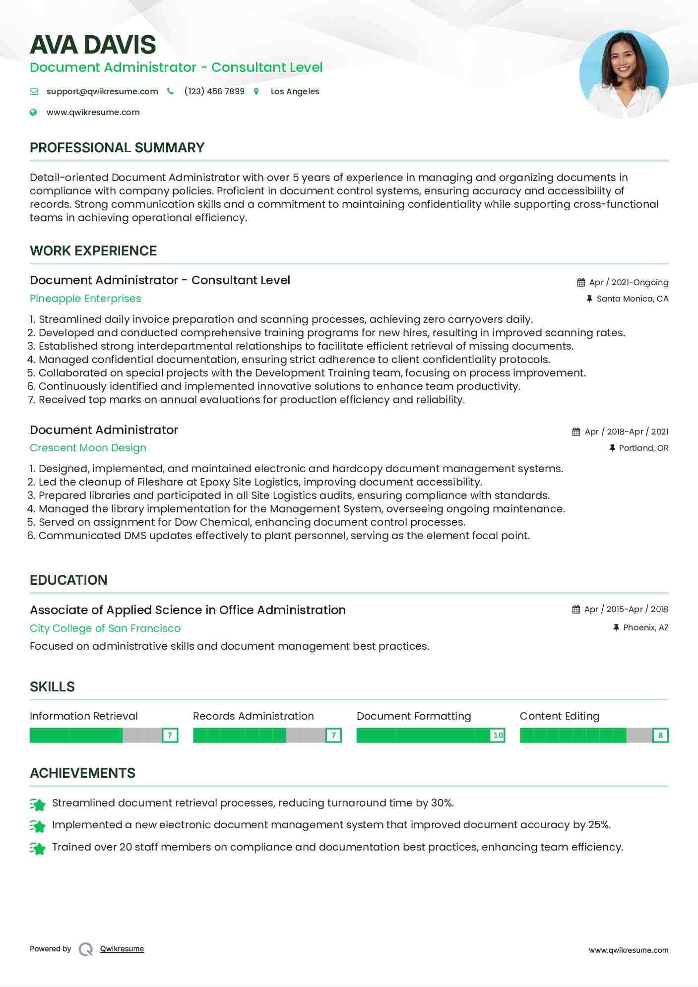 Document Administrator - Consultant Level Resume Format