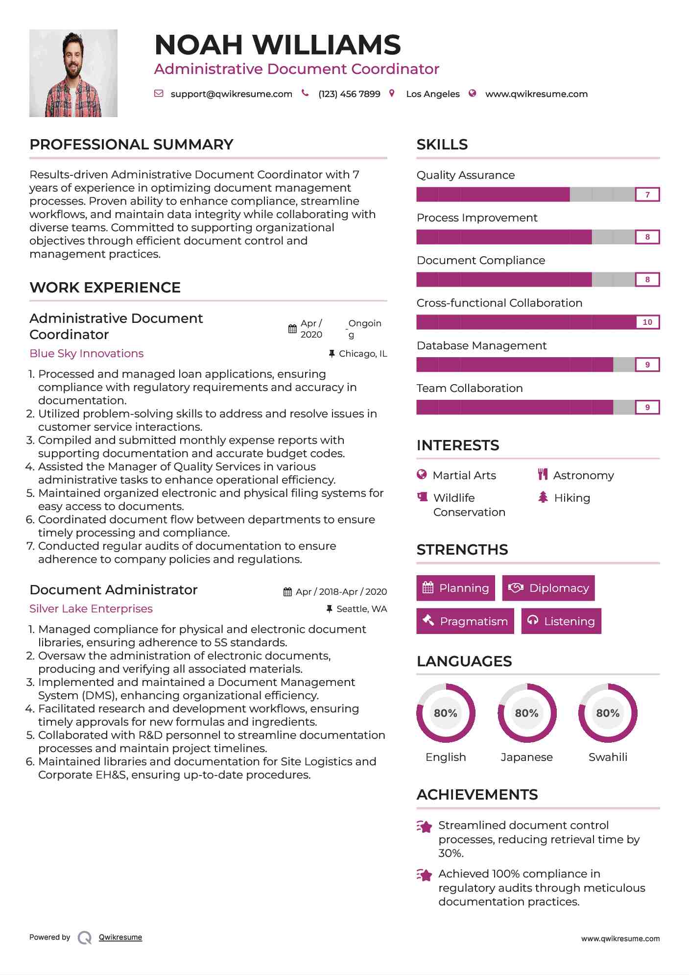 Administrative Document Coordinator Resume Format
