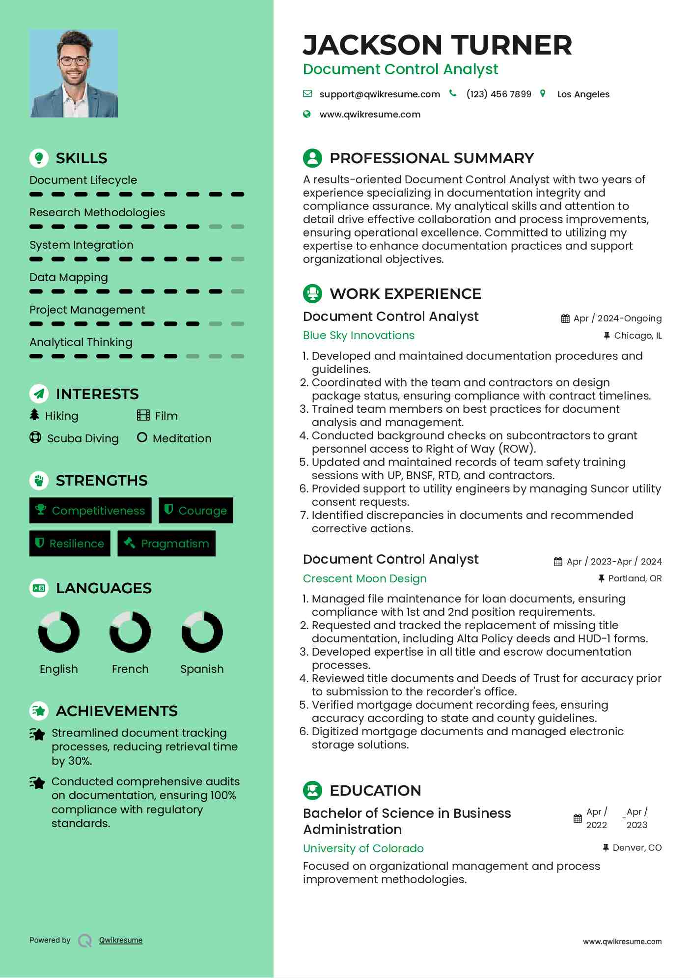 Document Control Analyst Resume Model