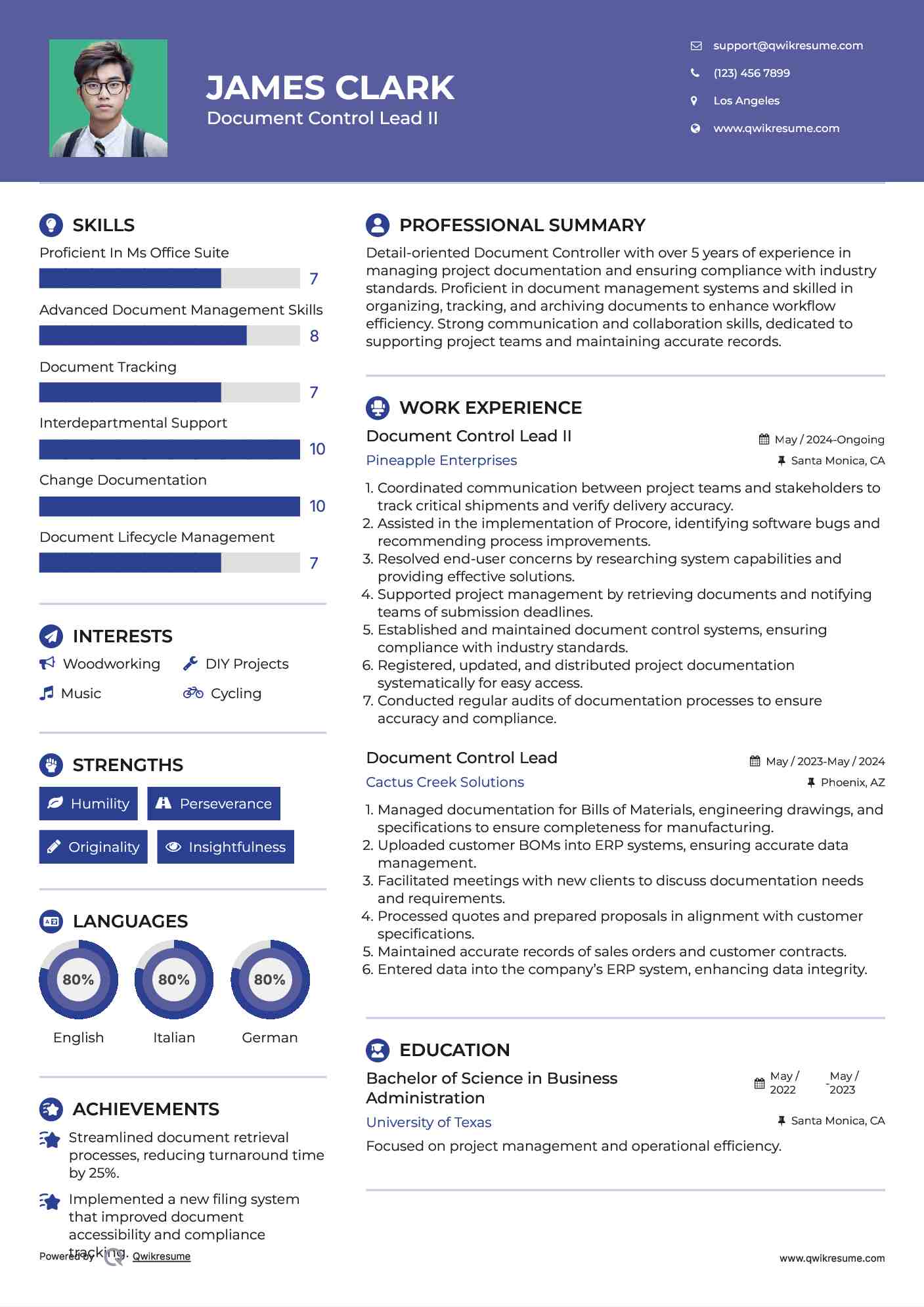 Document Control Lead II Resume Format