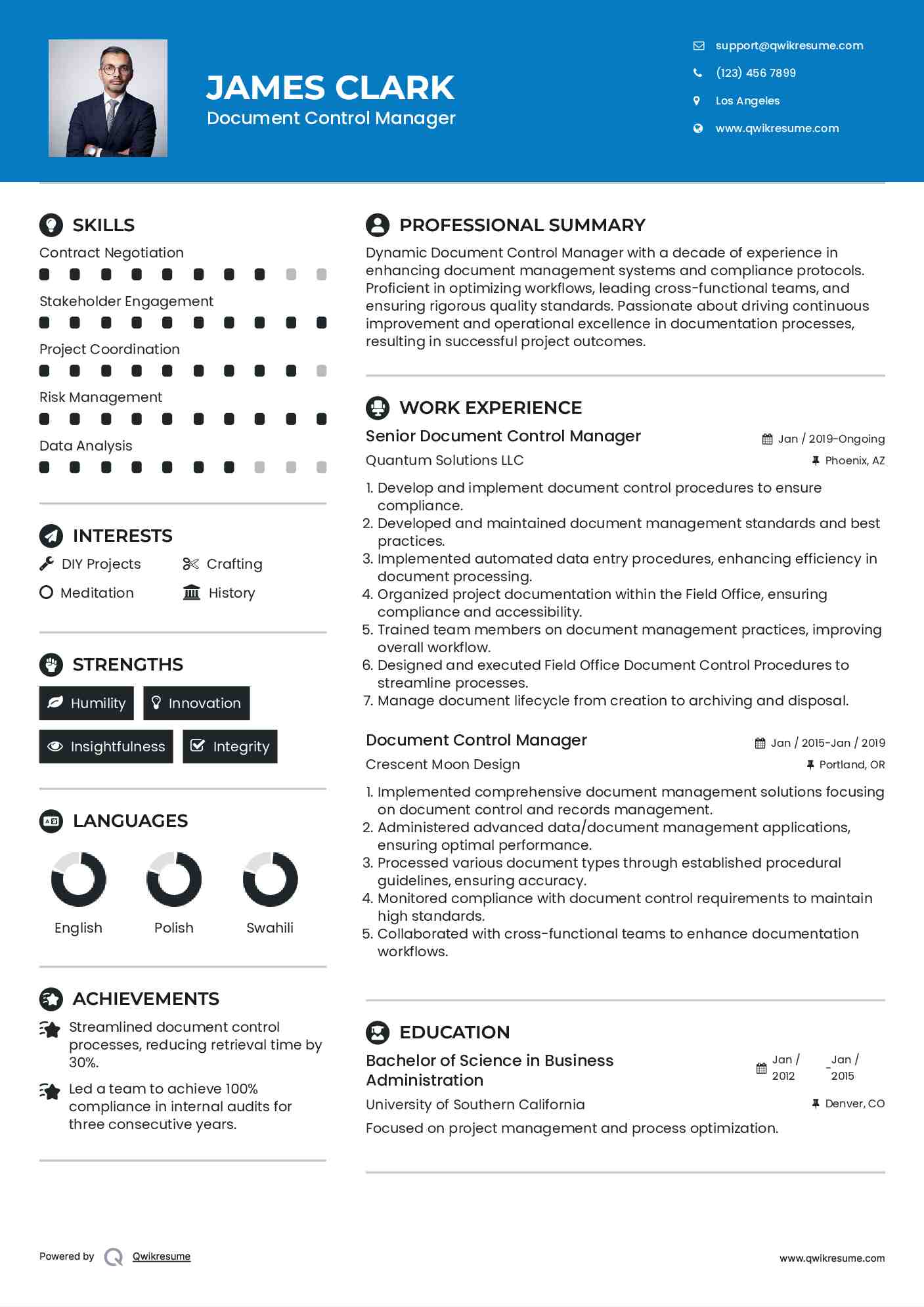 Senior Document Control Manager Resume Format