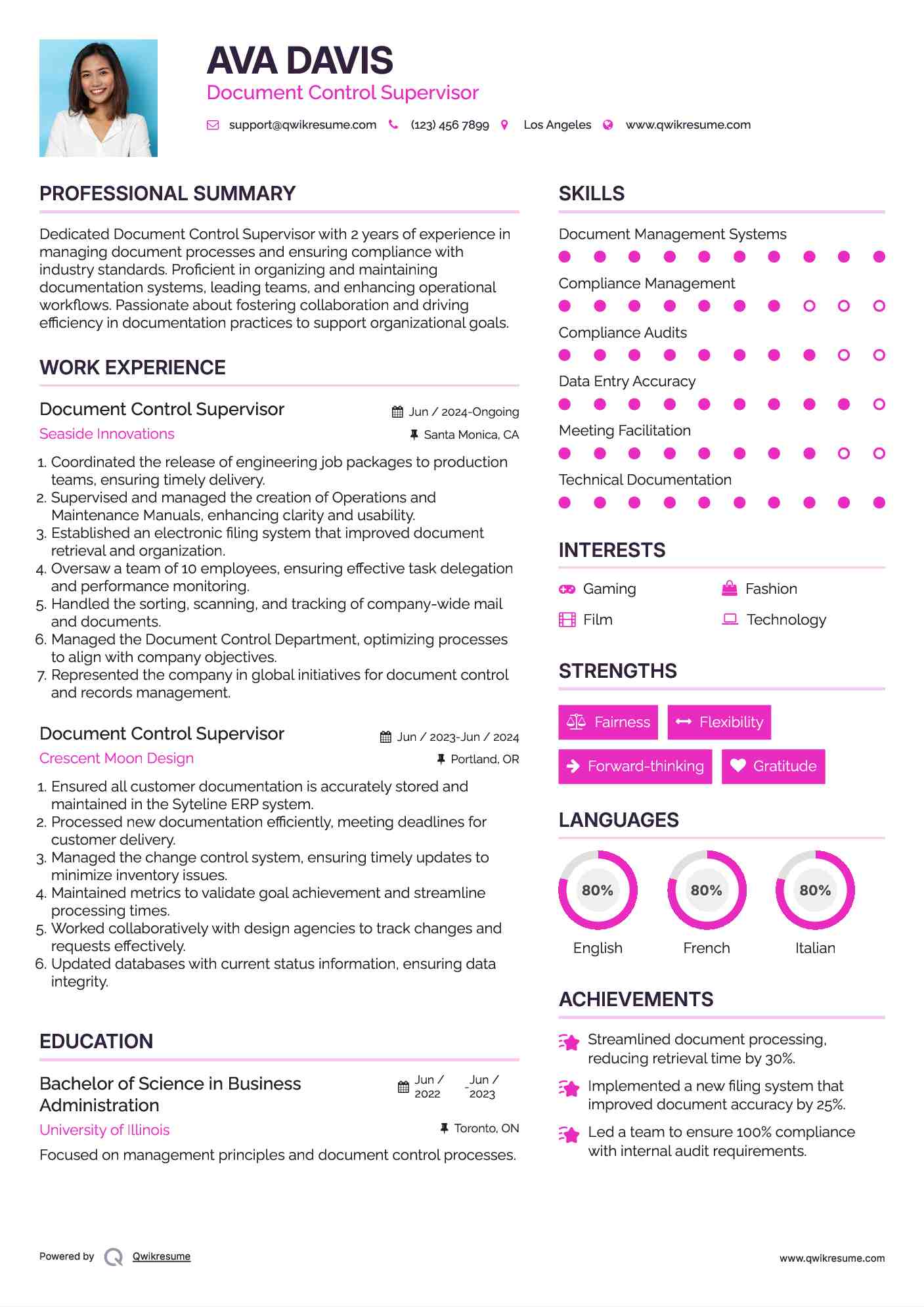 Document Control Supervisor Resume Model