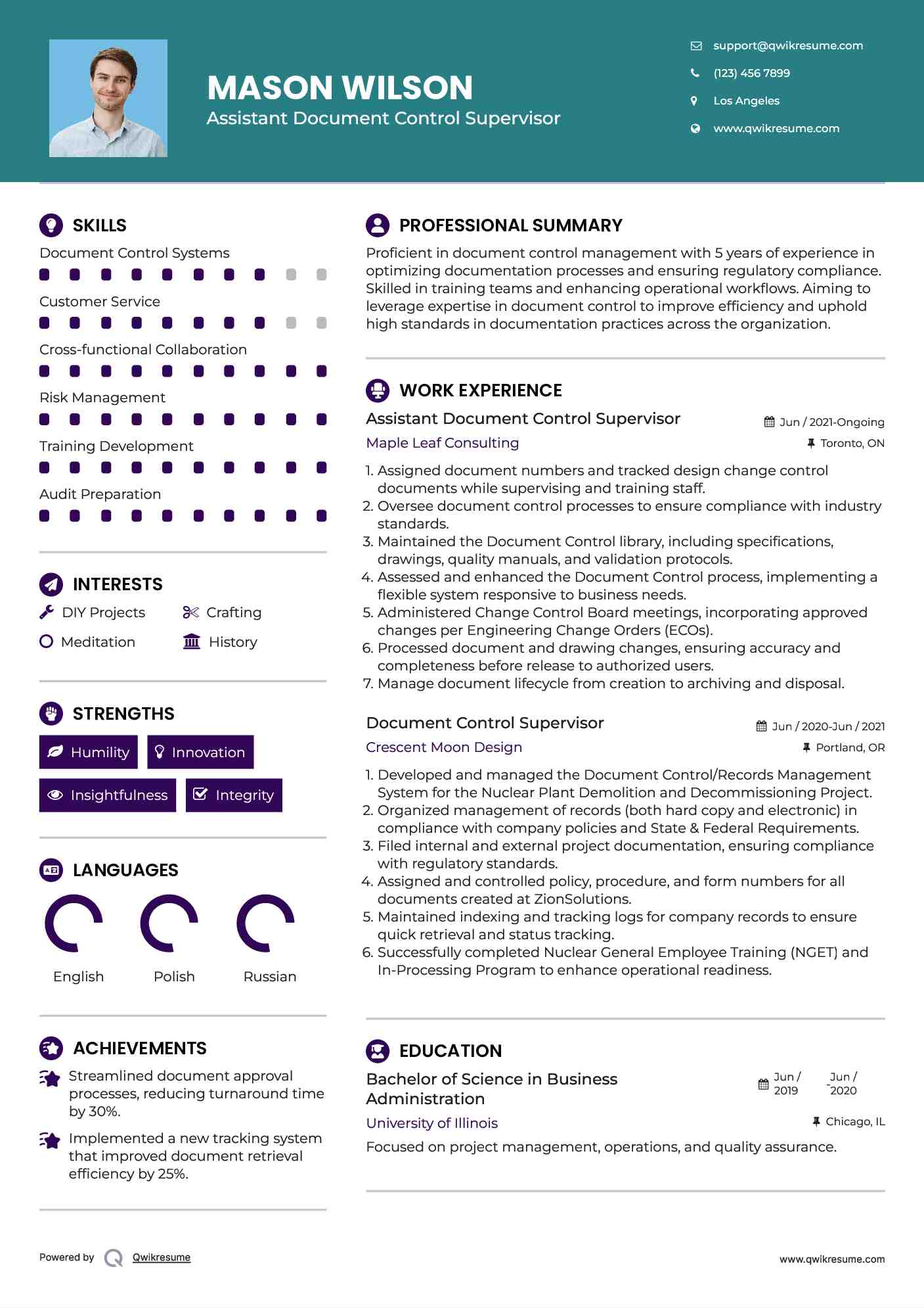 Assistant Document Control Supervisor Resume Format
