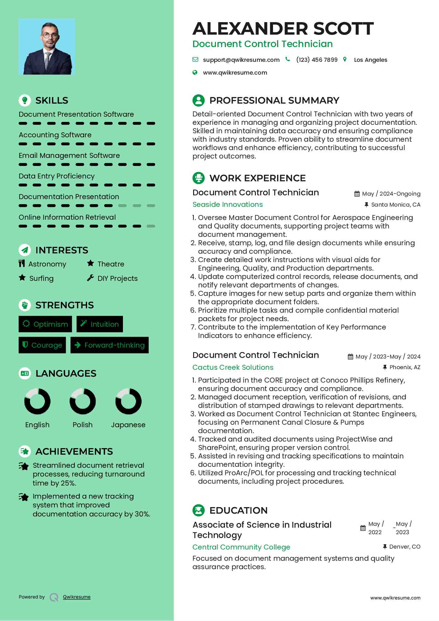 Document Control Technician Resume Format