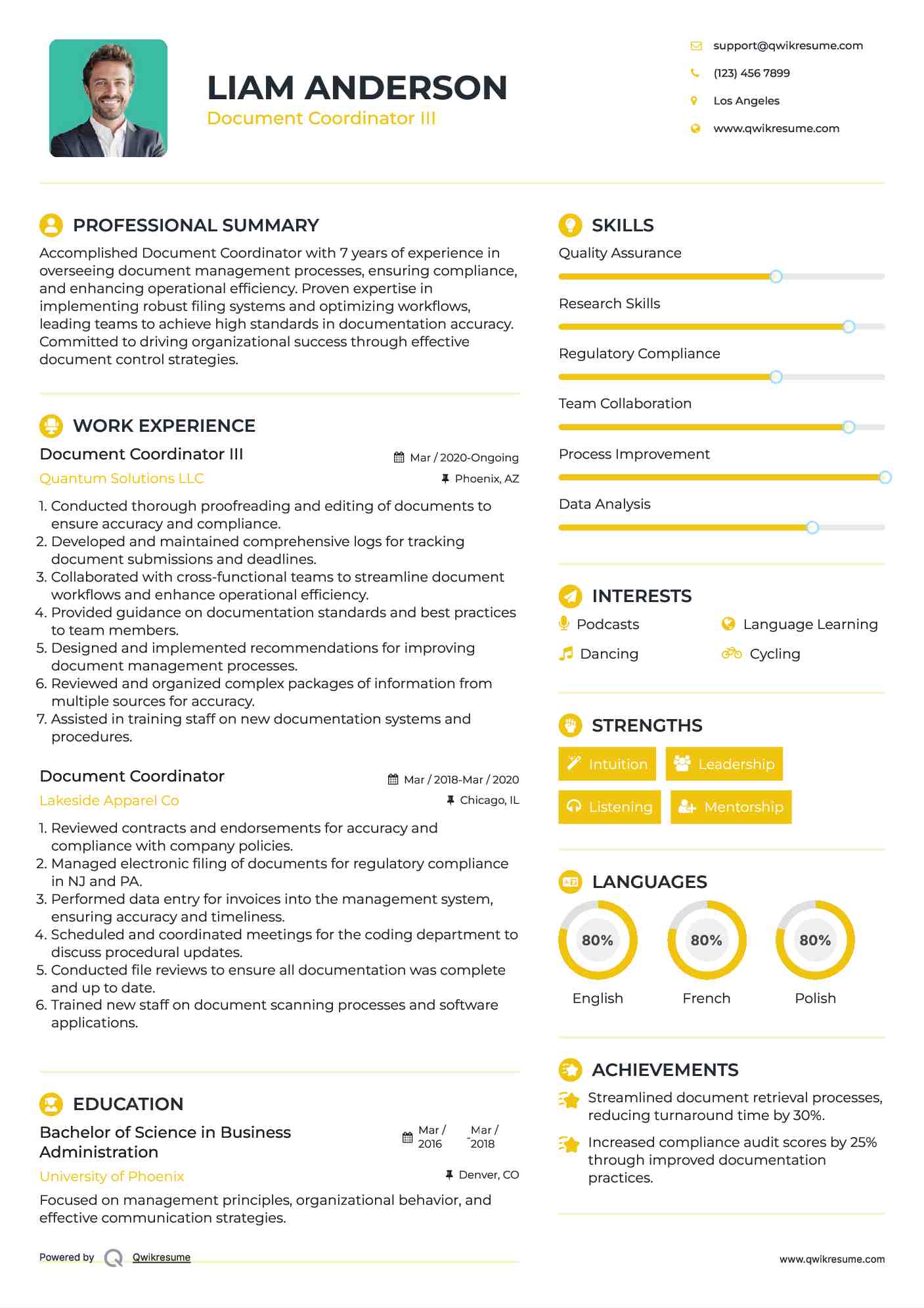 Document Coordinator III Resume Sample