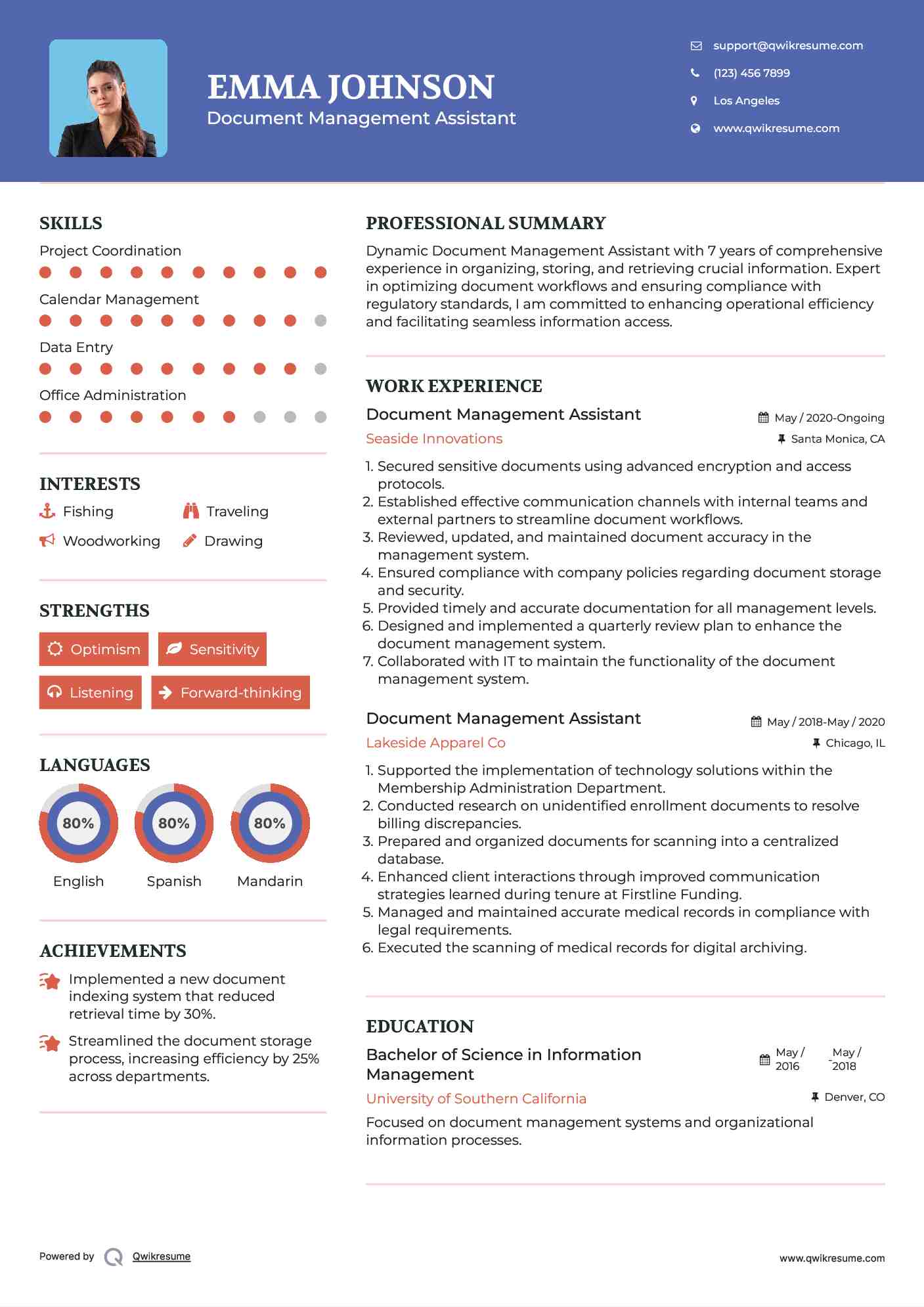 Document Management Assistant Resume Sample