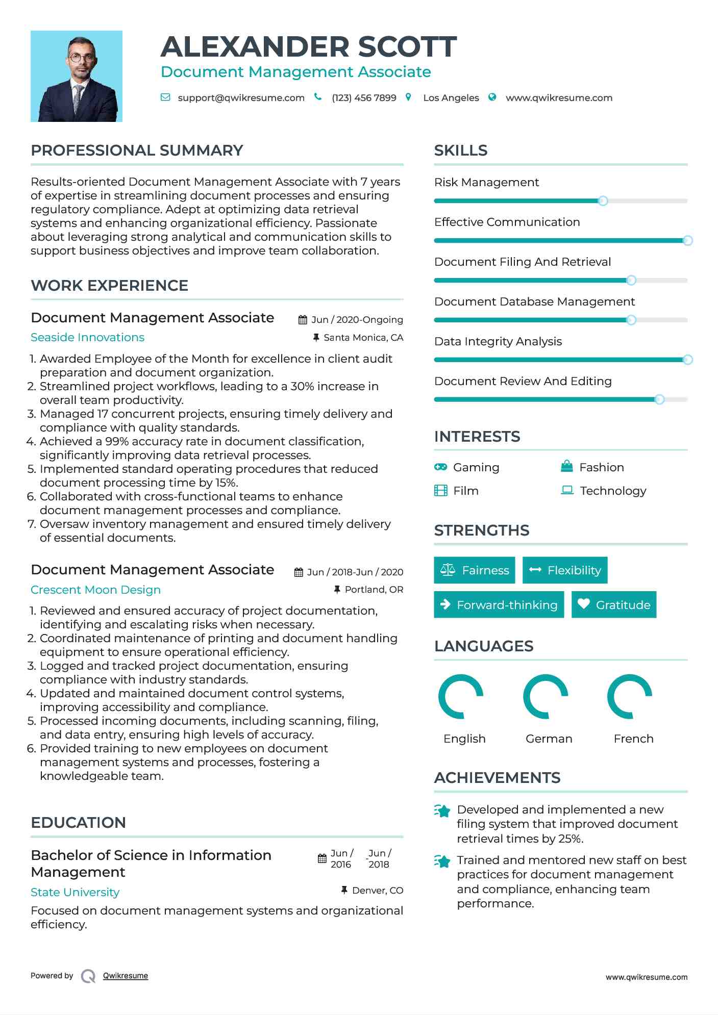 Document Management Associate Resume Sample