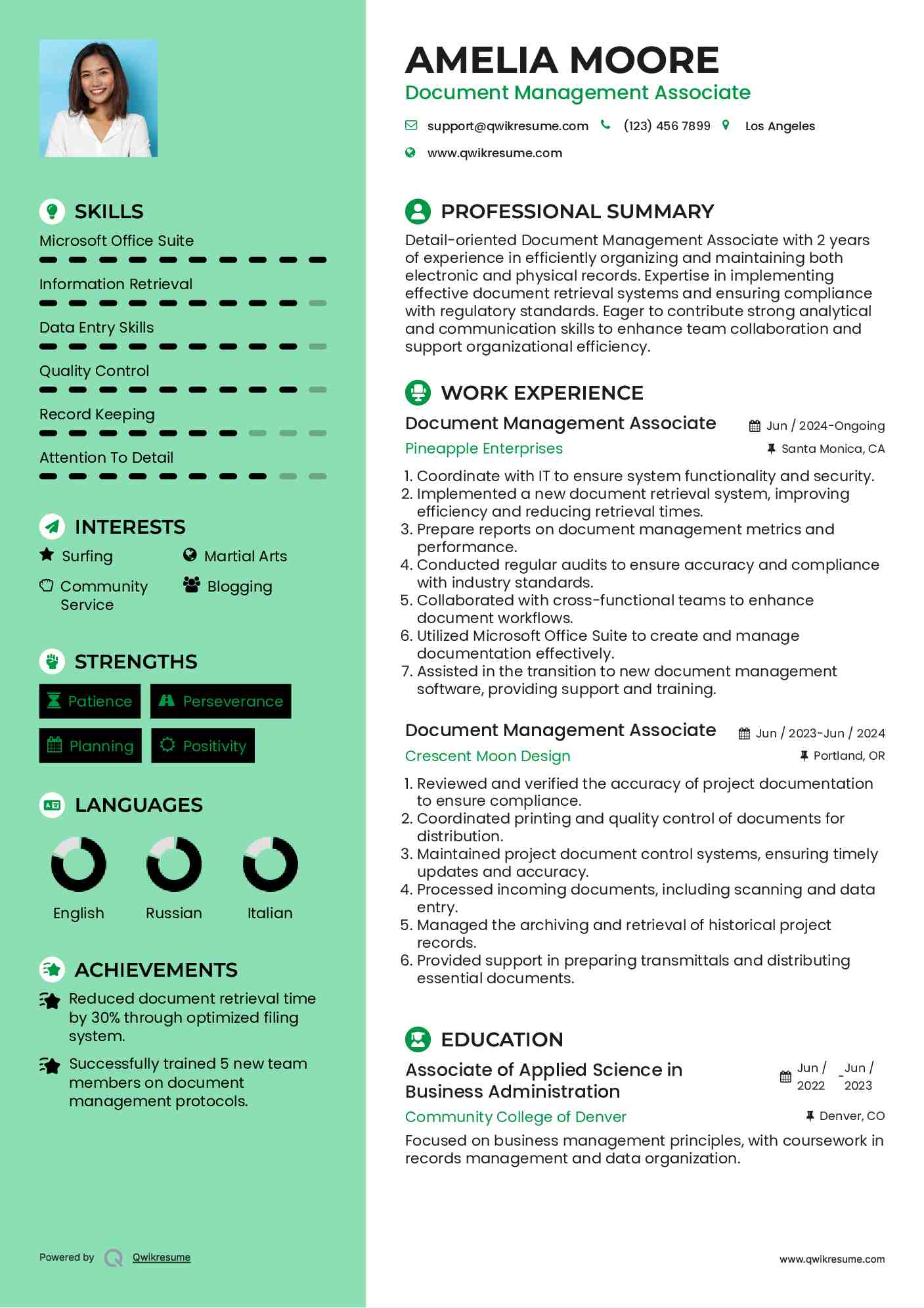 Document Management Associate Resume Model