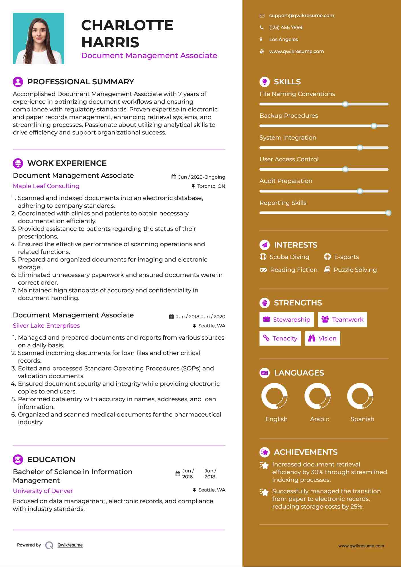 Document Management Associate Resume Format