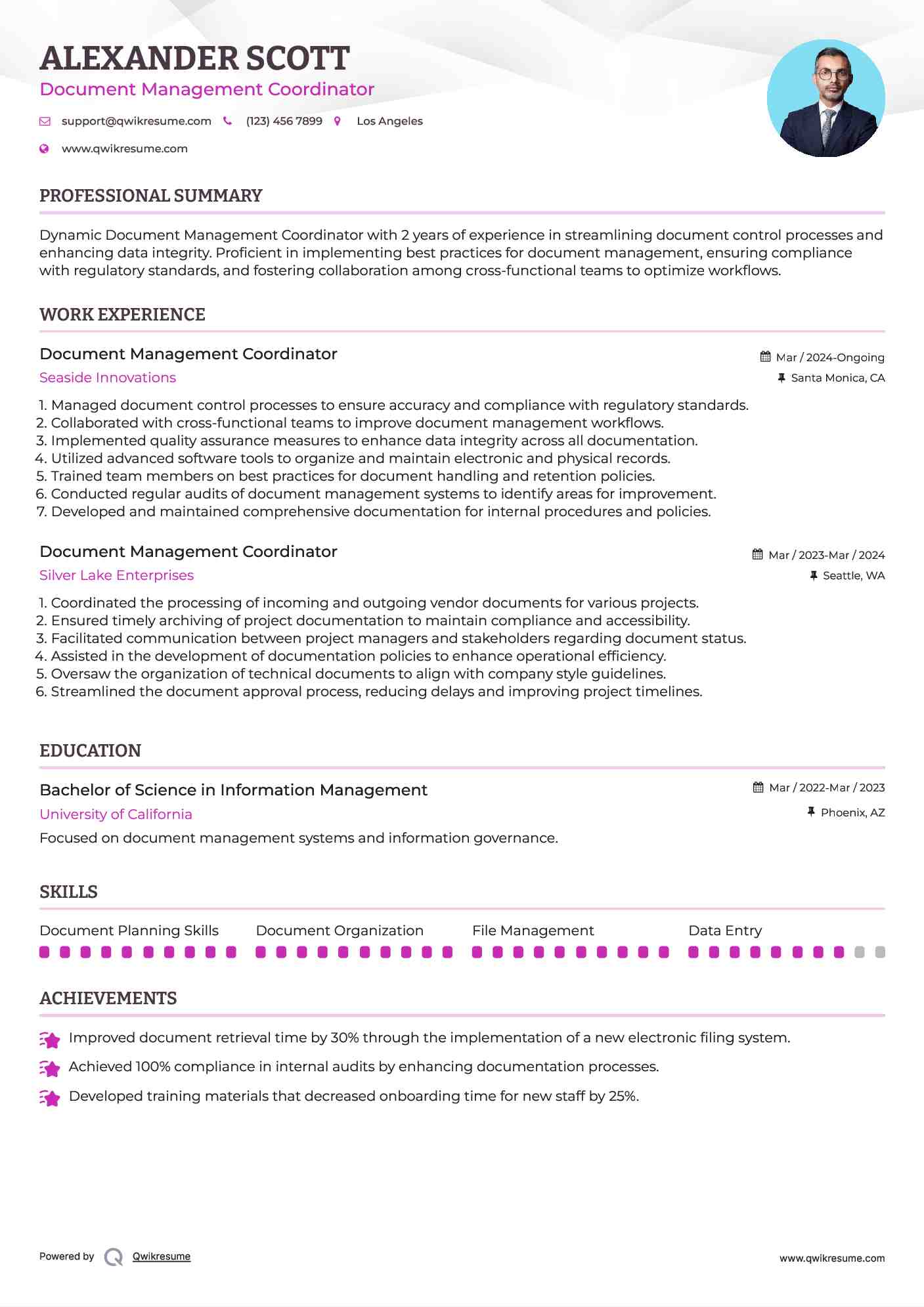 Document Management Coordinator Resume Template