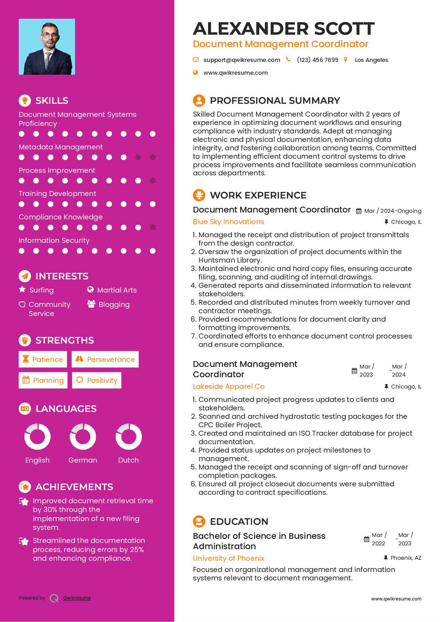 Document Management Coordinator Resume Template